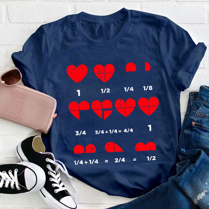 Fraction Heart Math T-Shirt - Fun Educational Fraction Learning Tee