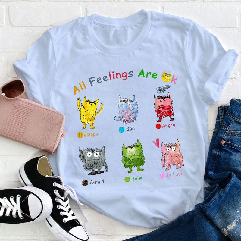 All Feelings Are OK Emotional Monsters T-Shirt - Positive Mental Health Tee