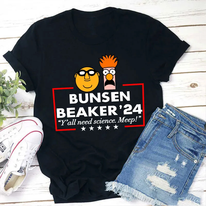 Bunsen Beaker '24 T-Shirt - Funny Science Campaign Tee with Beaker and Dr. Bunsen