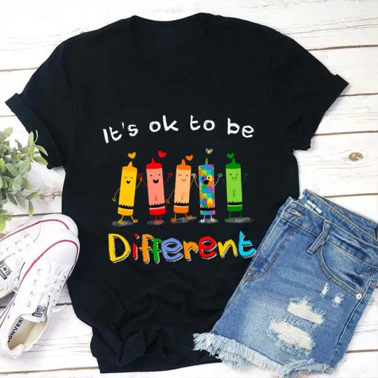 It's Ok To Be Different T-Shirt Cute Crayon Diversity Graphic Tee