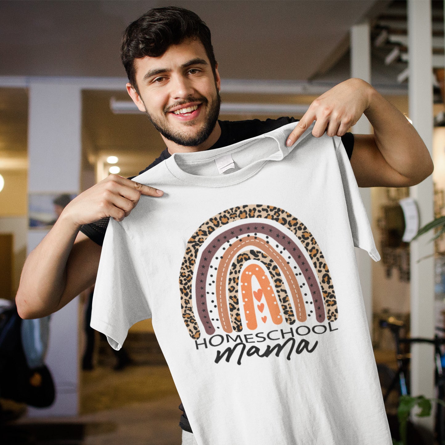 Homeschool Mama Leopard Rainbow T-Shirt, Cute Homeschooling Mom Tee, Retro Boho Teacher Shirt, Christian Mama Shirt, Gift for Moms