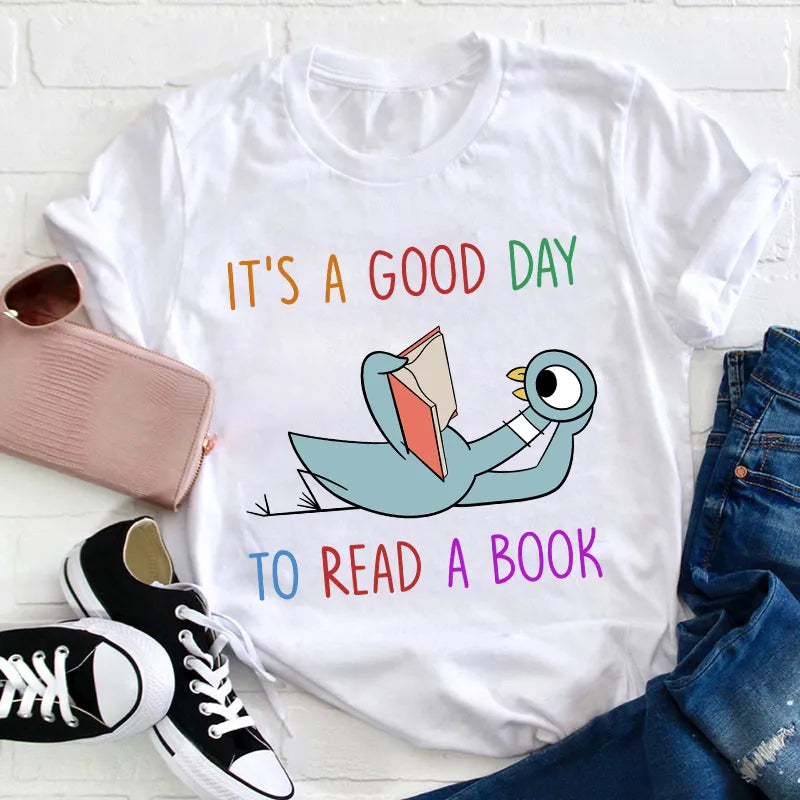 It's A Good Day To Read A Book T-Shirt - Cute Elephant and Piglet Reading Tee