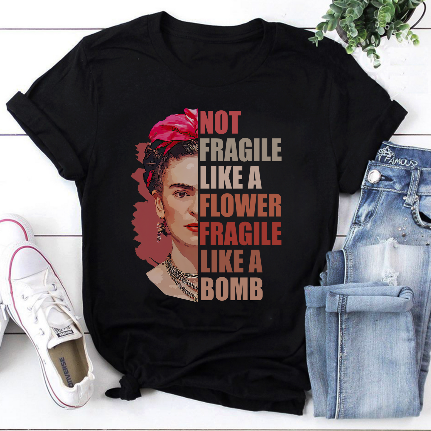 Frida Kahlo Not Fragile Like a Flower Feminist Graphic Tee