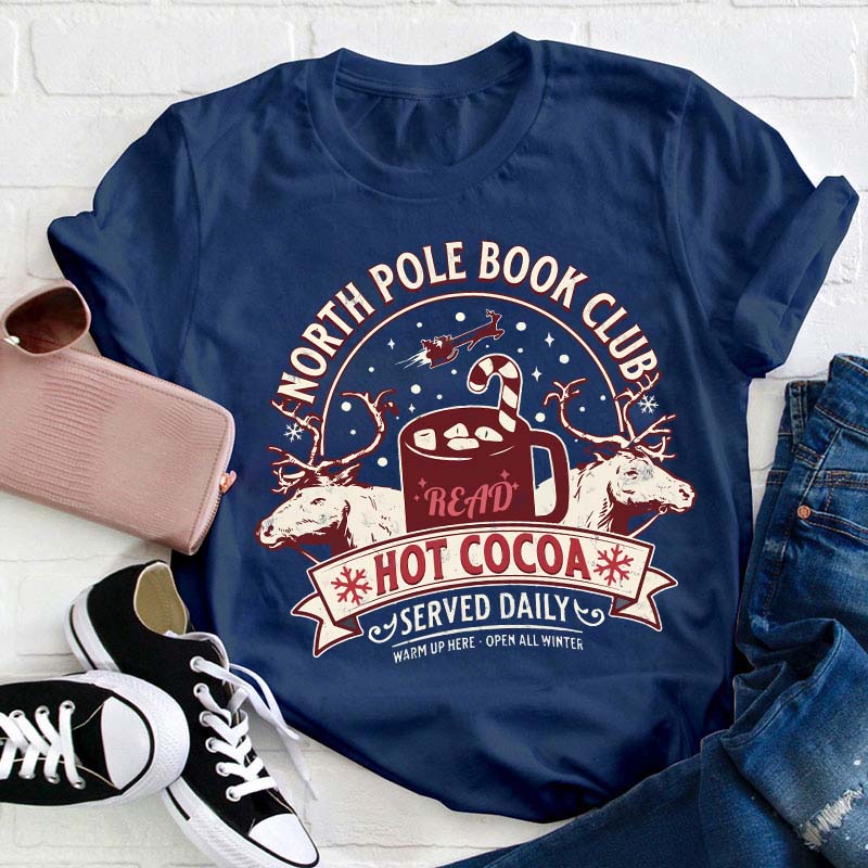 North Pole Book Club Hot Cocoa Winter Reading Graphic Tee