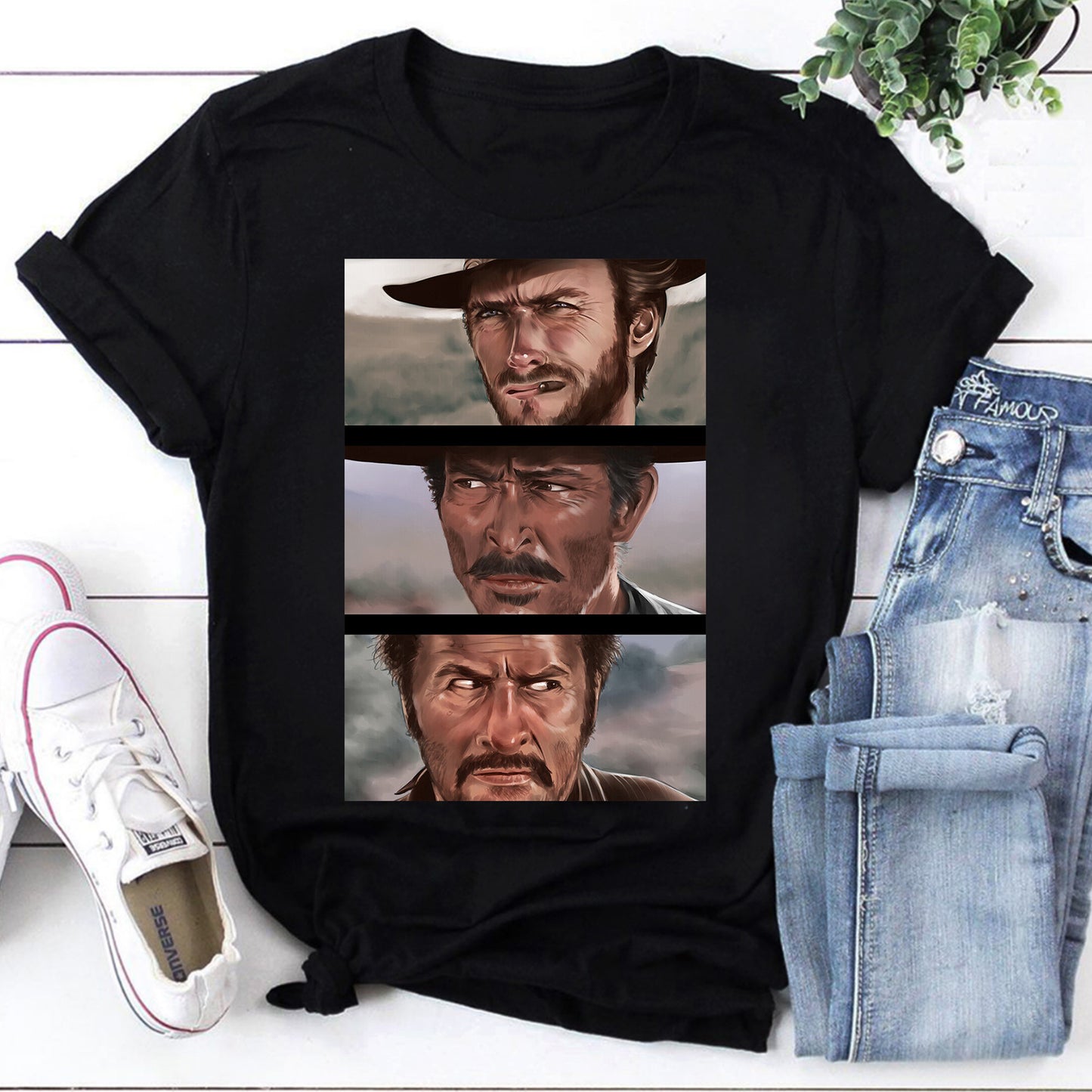 Classic Western Movie Trio Sweatshirt – Vintage Clint Eastwood Inspired Art
