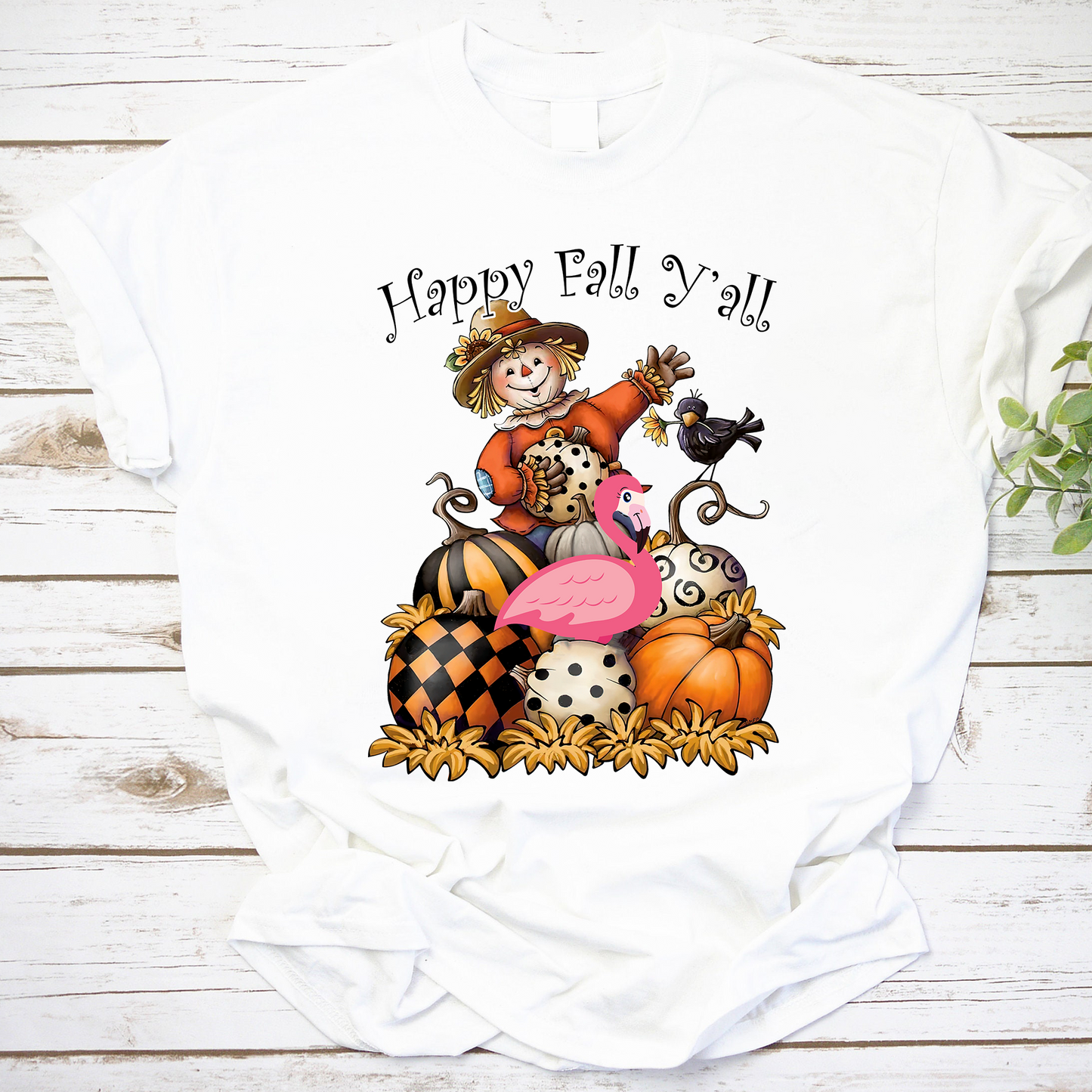 Happy Fall Y'All Autumn Sweatshirt with Scarecrow and Pumpkin Design