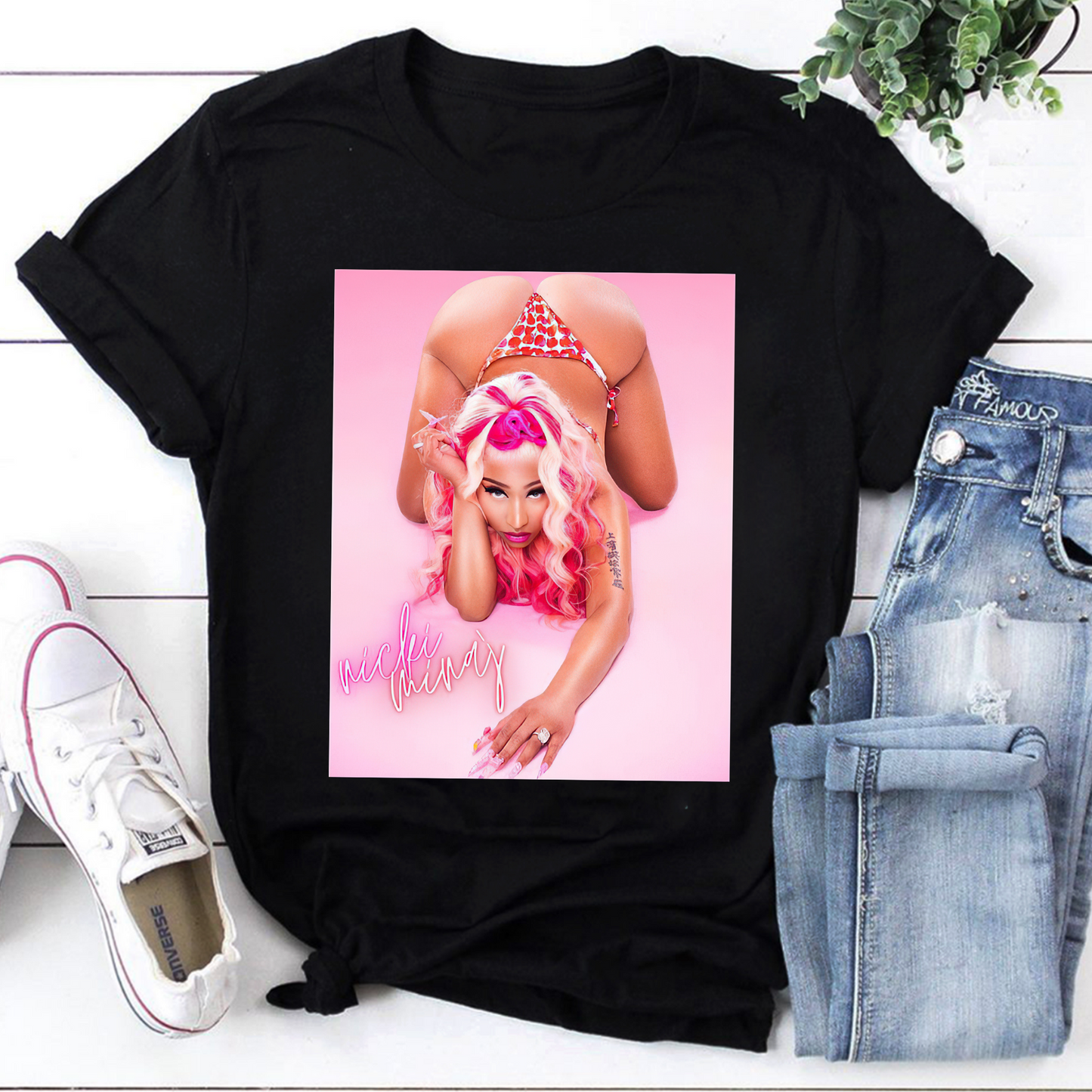 Nicki Minaj Pink Pose Graphic T-Shirt - Bold Hip Hop Rapper Art Tee