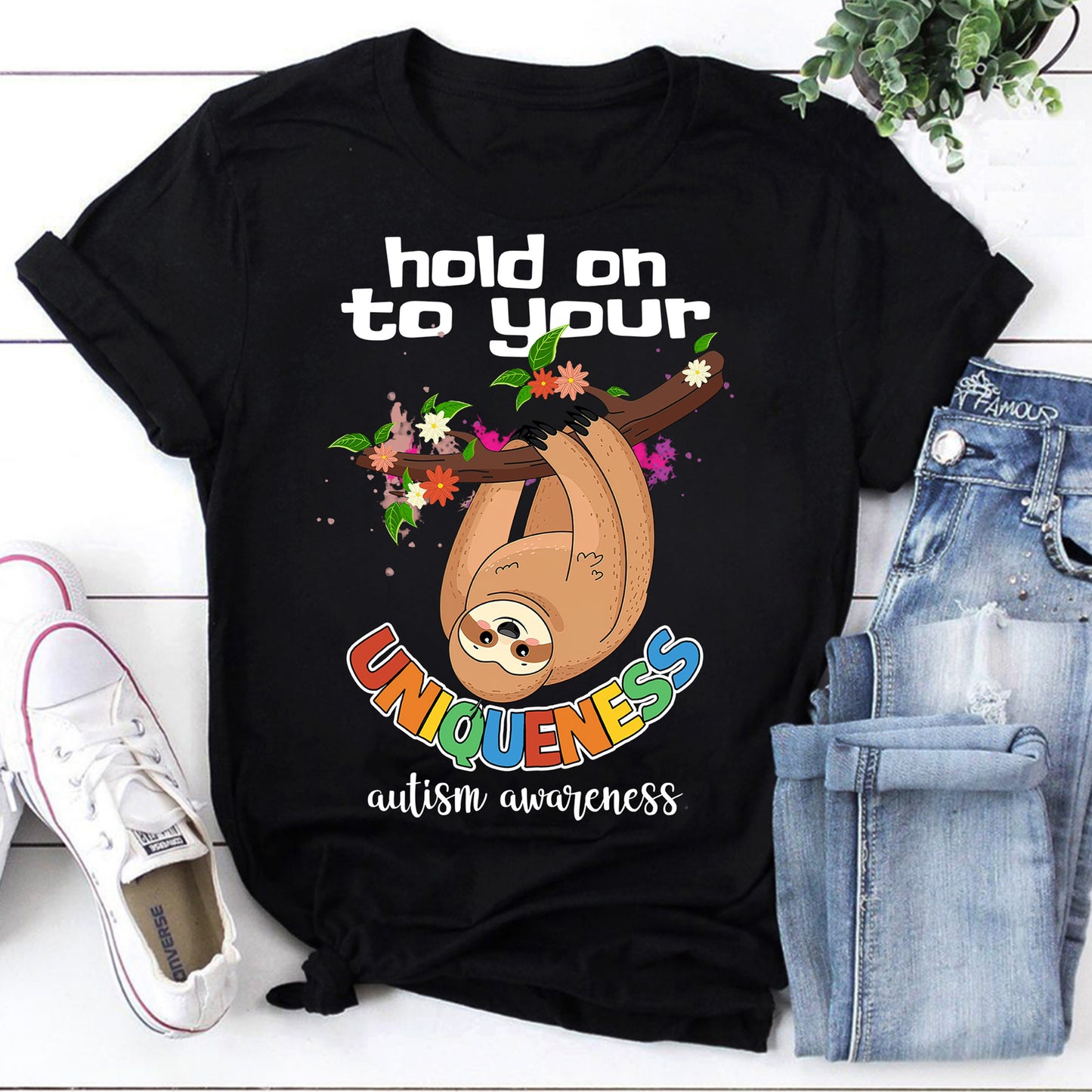 Hold On To Your Uniqueness Sloth Shirt Autism Awareness Tee