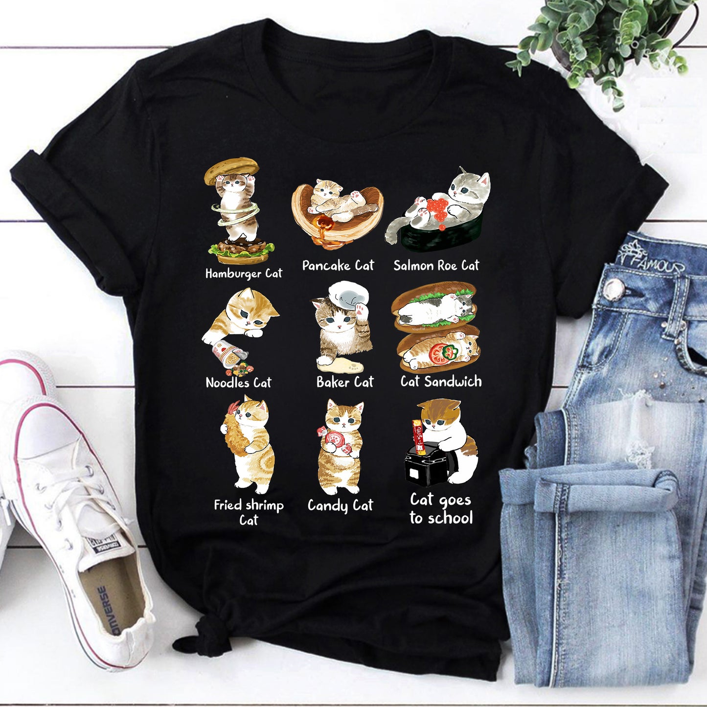 Cute Food-Themed Cat Funny T-Shirt - Hamburger, Pancake & Candy Cats