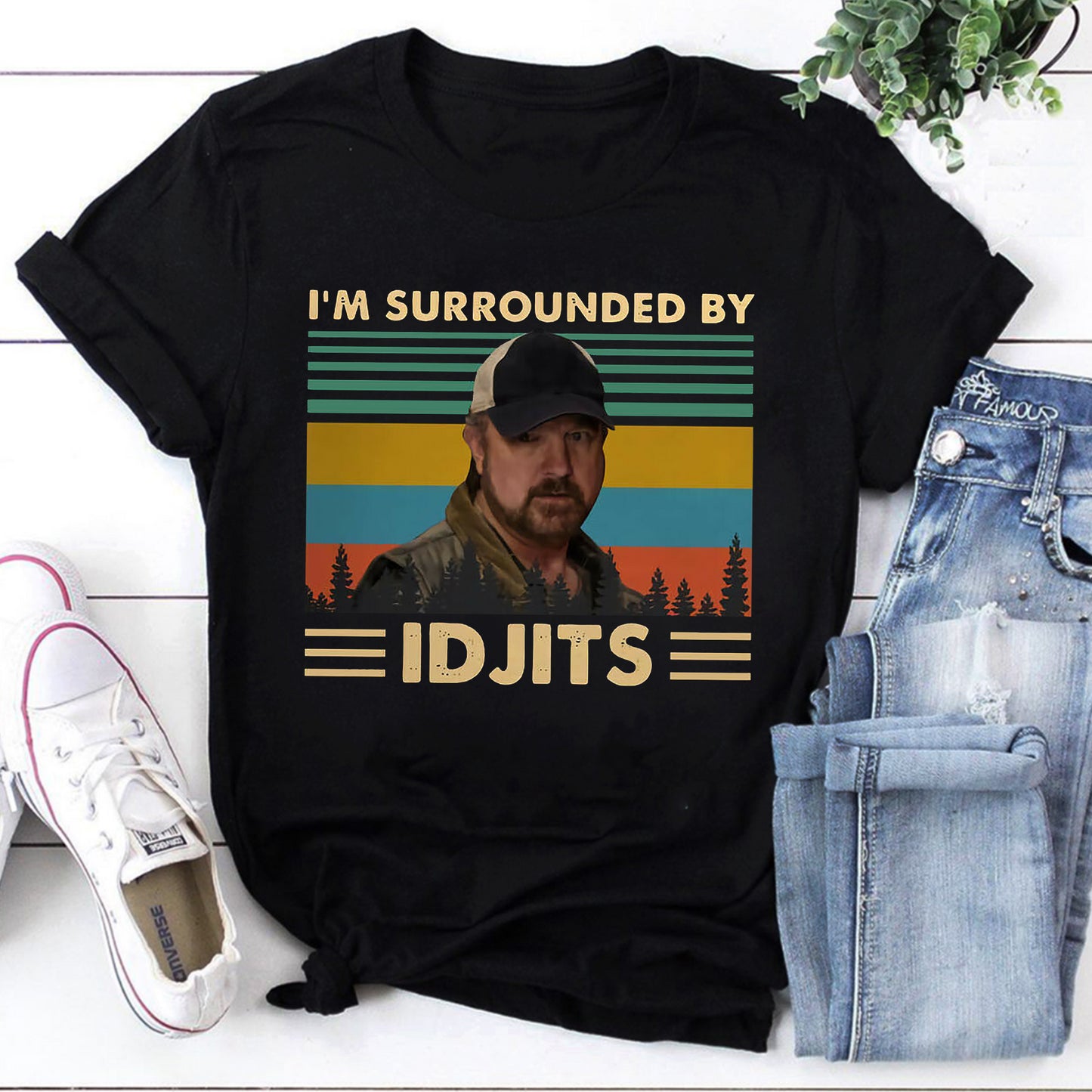 I'm Surrounded By Idjits Vintage Style Funny Hunting T-Shirt