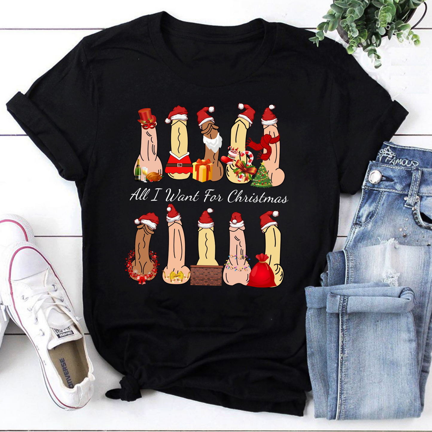 Funny Christmas Penis Shirt - All I Want For Christmas Penis Holiday Tee