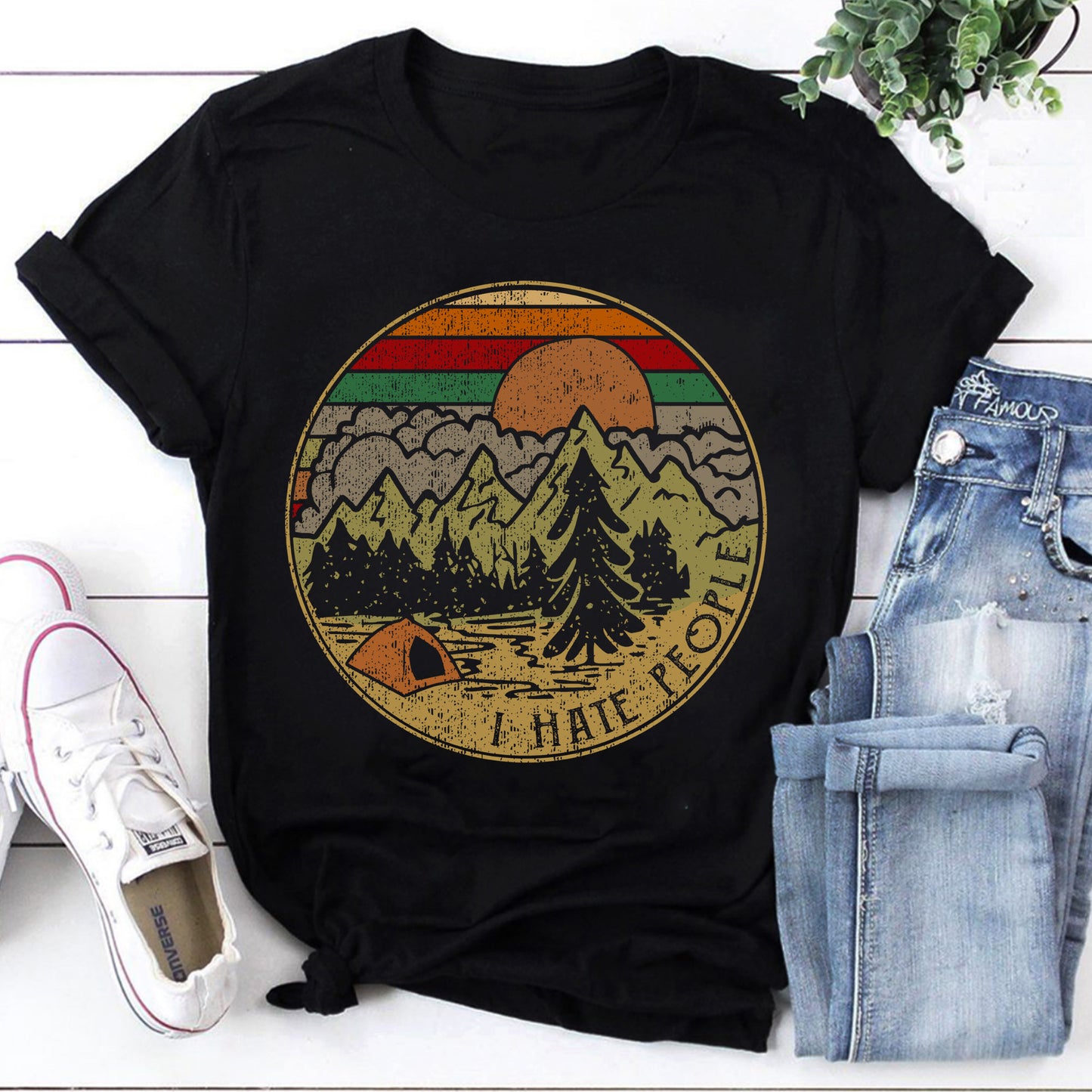I Hate People Camping T-Shirt Vintage Mountain Adventure Tee
