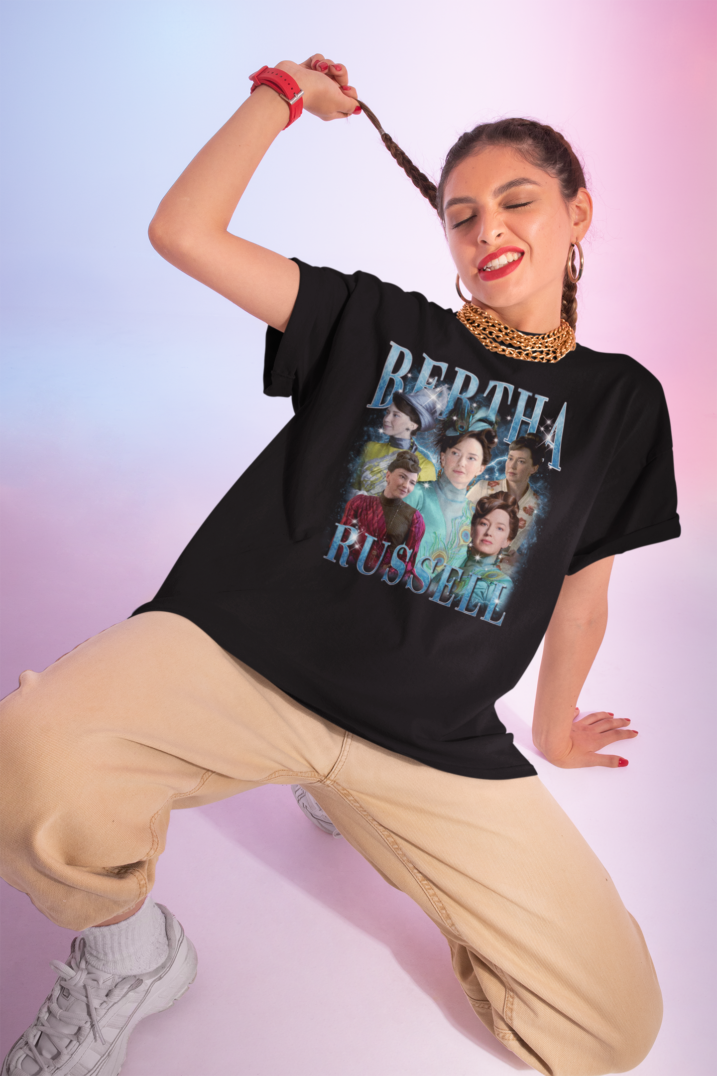 Bertha Russell Vintage Fashion Collage Graphic T-Shirt