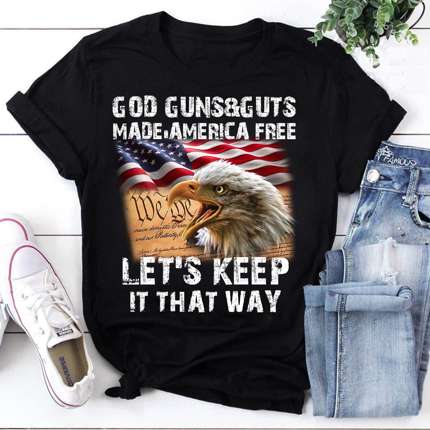 God Guns & Guts Patriotic Eagle T-Shirt - Made America Free Graphic Tee