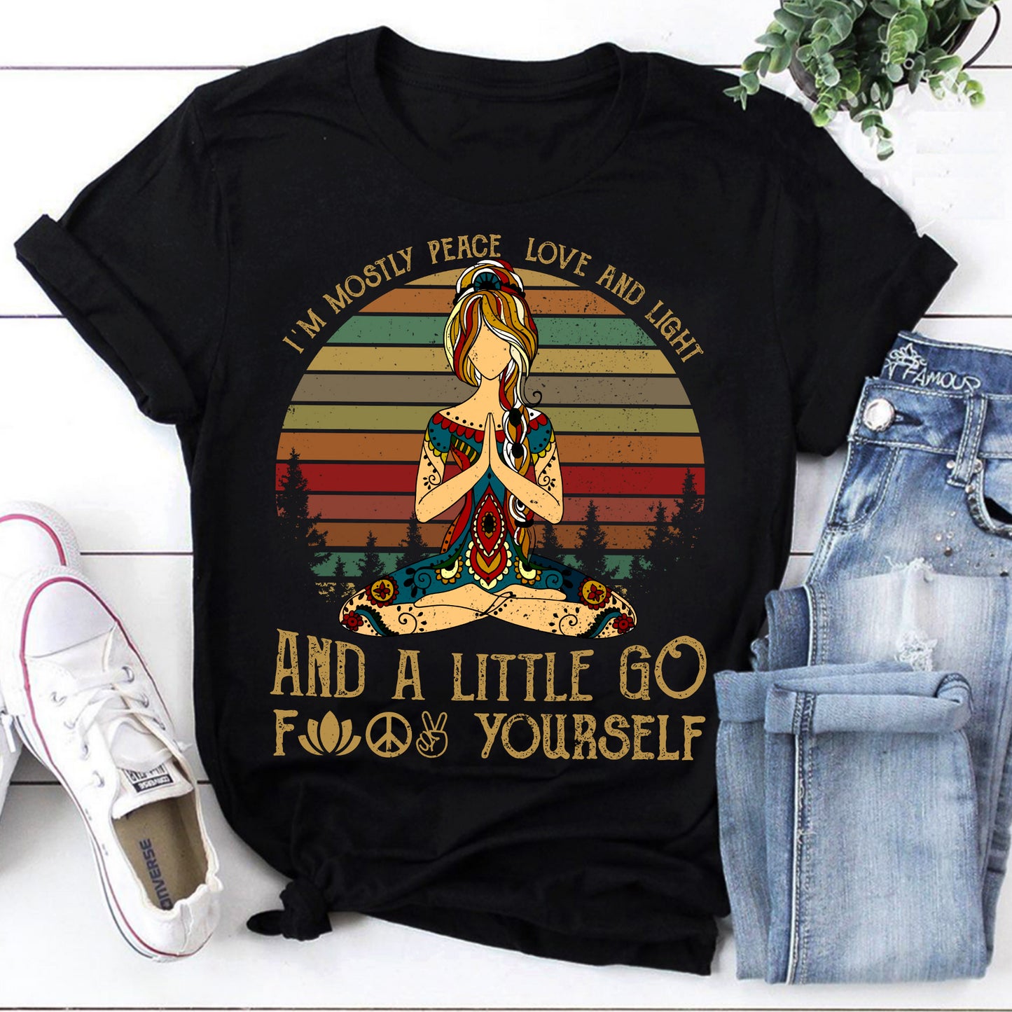 I'm Mostly Peace Love and Light Yoga Shirt - Funny Hippie Meditation Tee