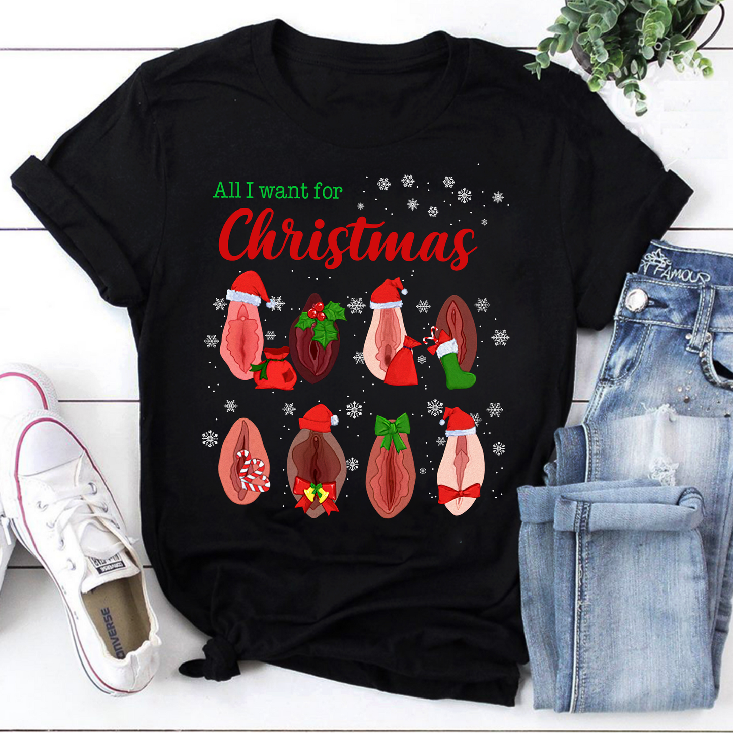 All I Want for Christmas Vagina Holiday Sweatshirt - Funny Feminine Xmas Gift