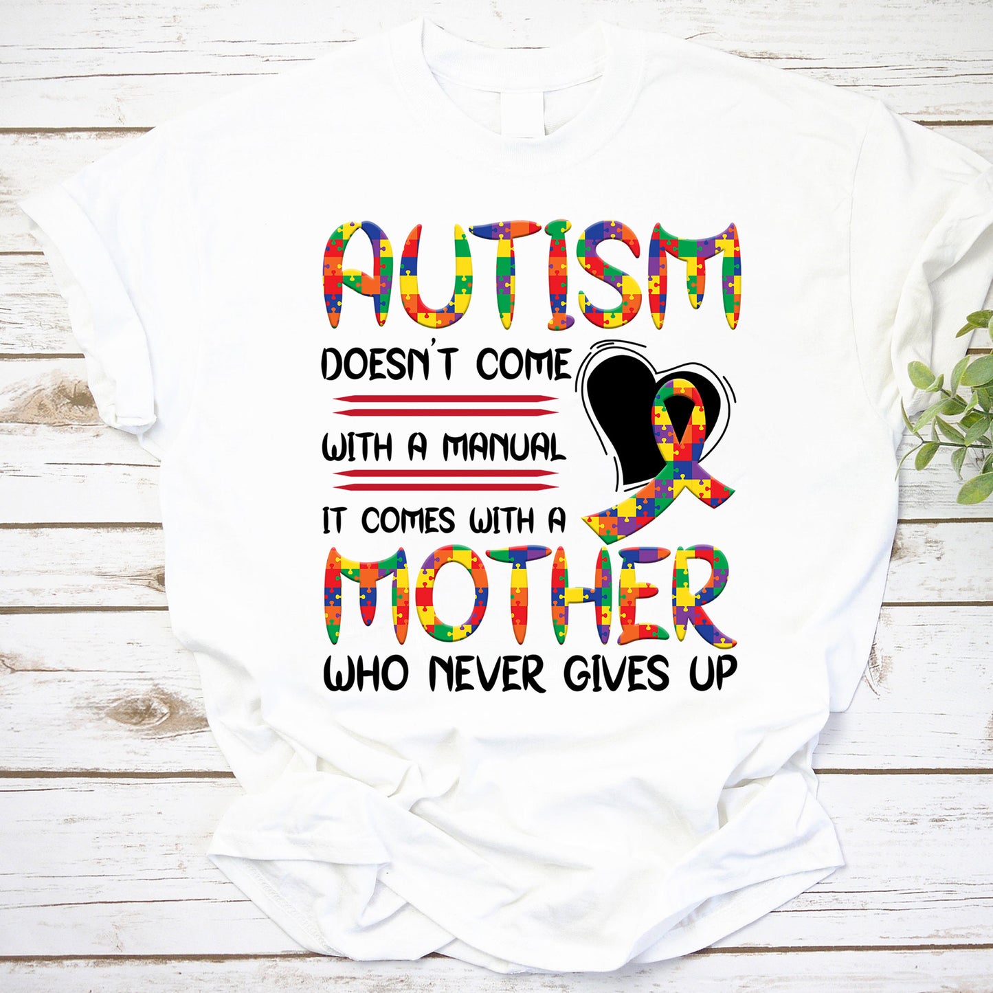 Autism Awareness Sweatshirt - Mother Never Gives Up Puzzle Ribbon Sweater
