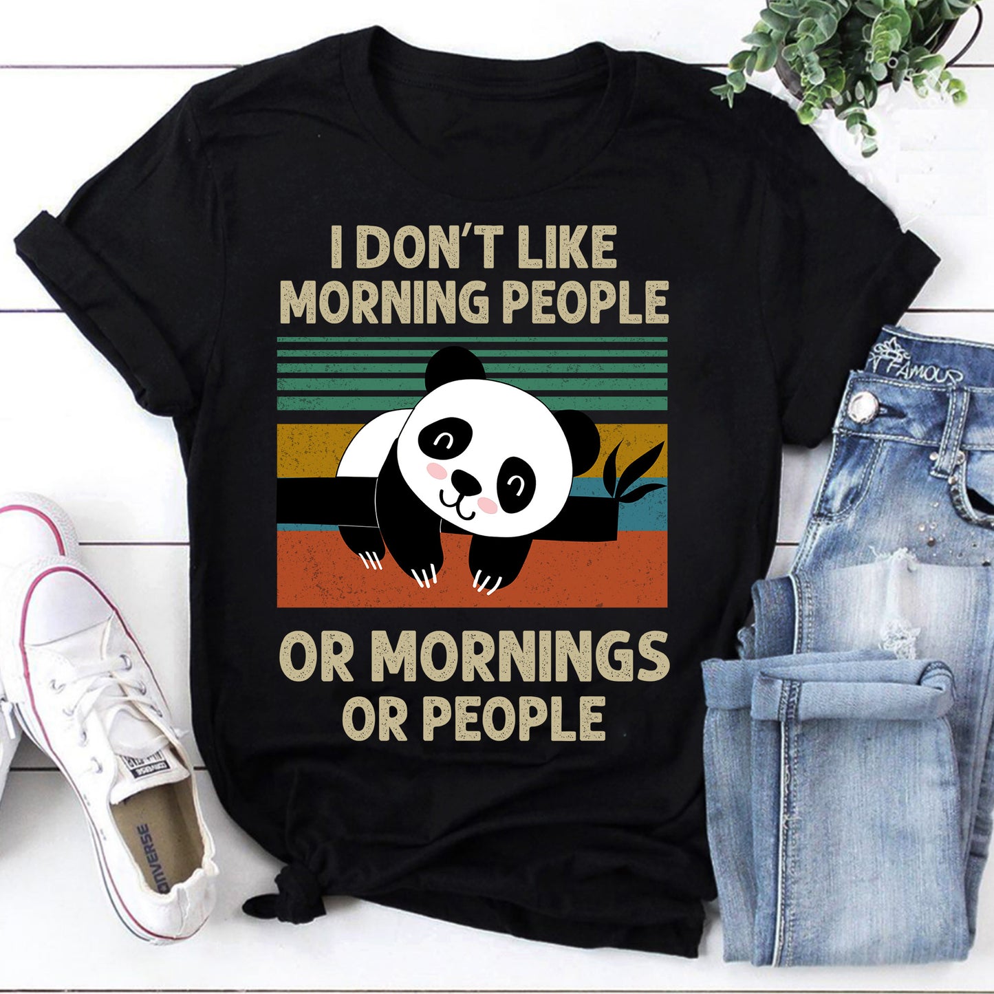 Funny Panda T-Shirt I Don't Like Morning People or Mornings or People Tee