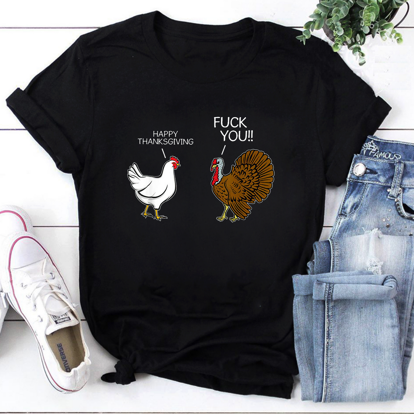 Funny Thanksgiving Sweatshirt with Chicken and Turkey Cartoon