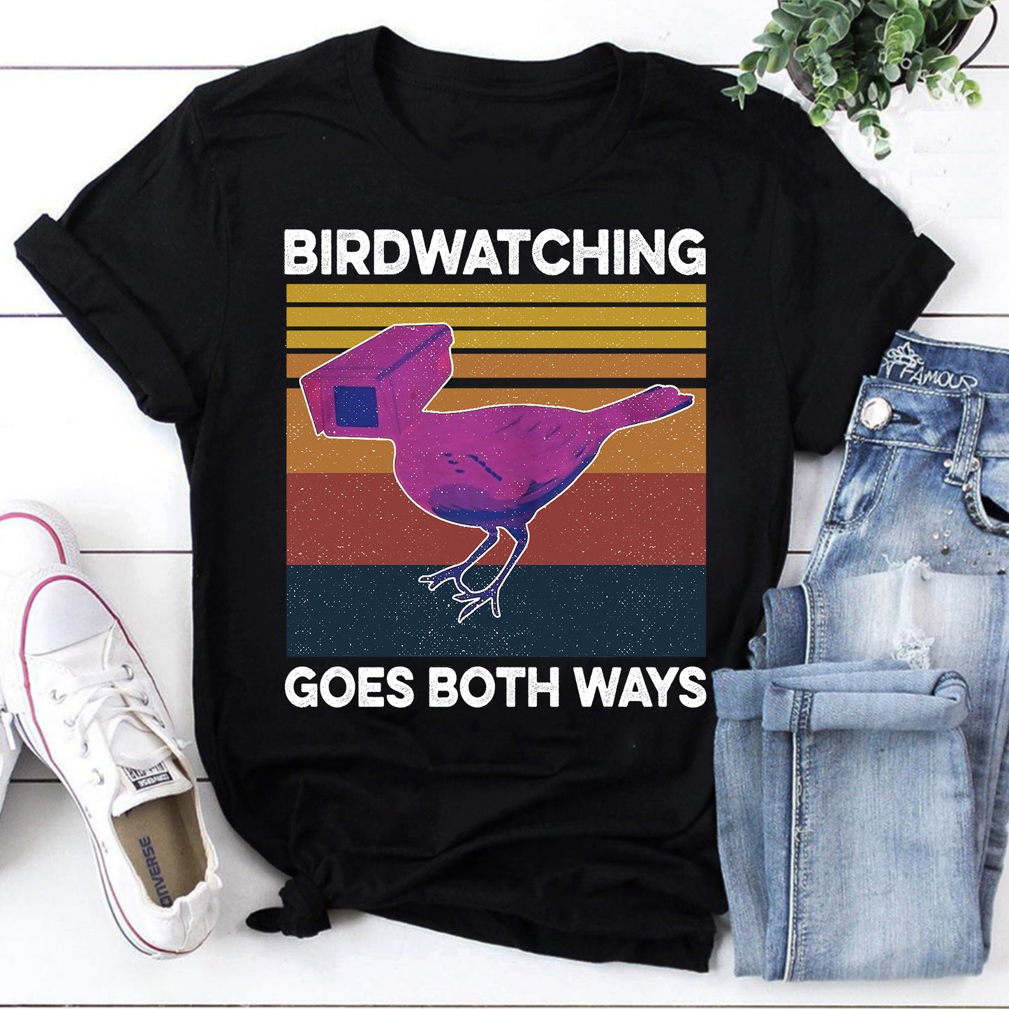 Birdwatching Goes Both Ways Funny Vintage Retro T-Shirt