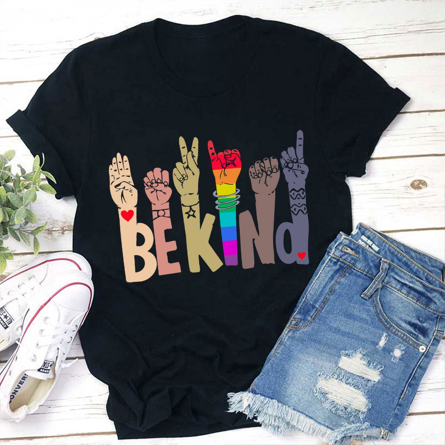 Be Kind ASL Rainbow Sign Language T-Shirt - Inclusive Positive Message Tee