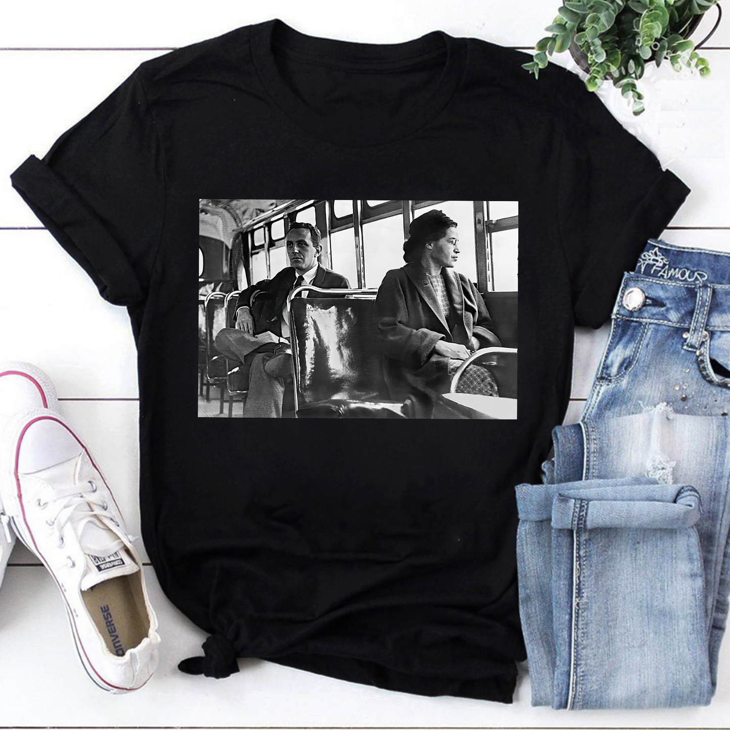 Vintage Black and White Classic Film Scene T-Shirt - Retro Bus Ride Graphic Tee
