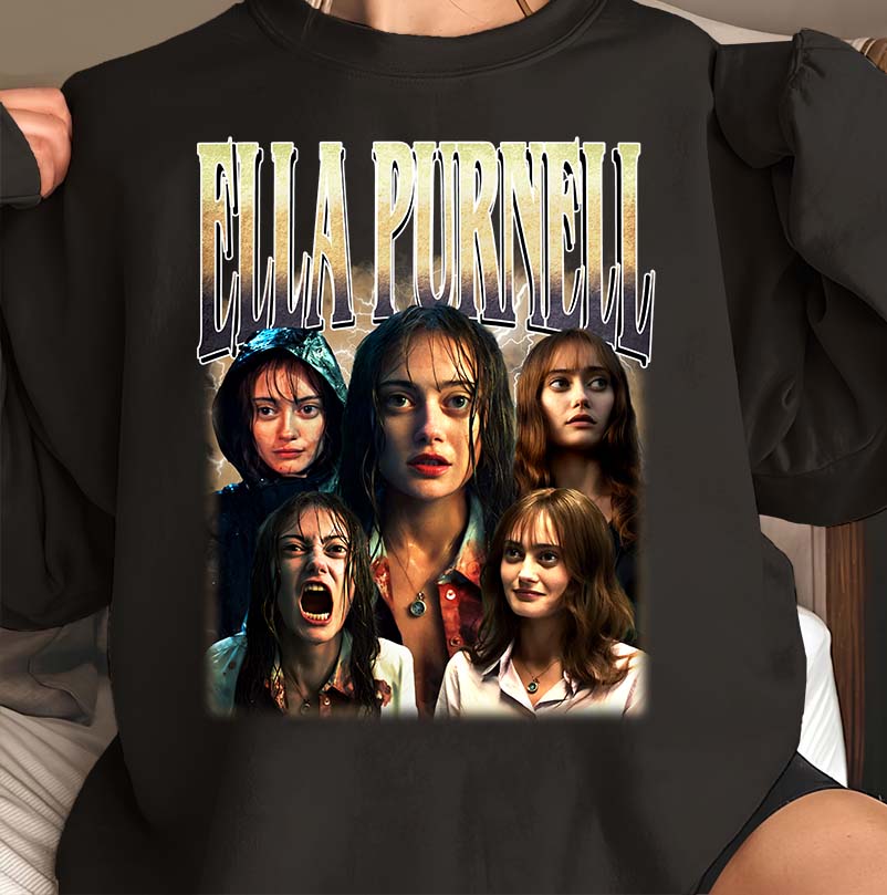 Ella Purnell Character Collage T-Shirt - Horror Movie Fan Tee in Black