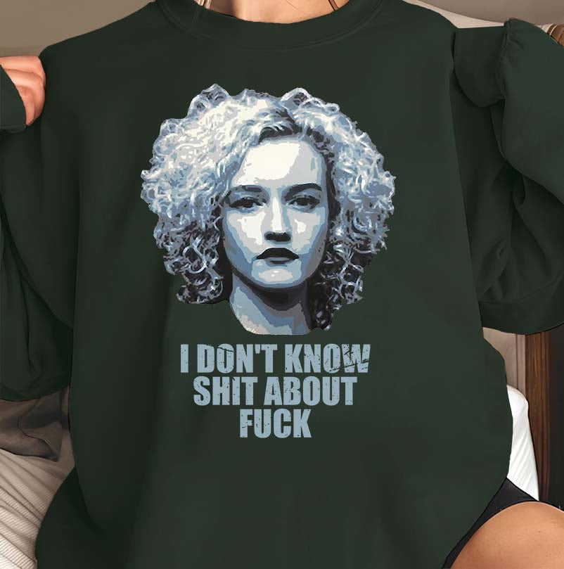 I Don't Know Shit About Fuck Shirt | Funny Sassy Quote Tee with Artistic Woman Portrait