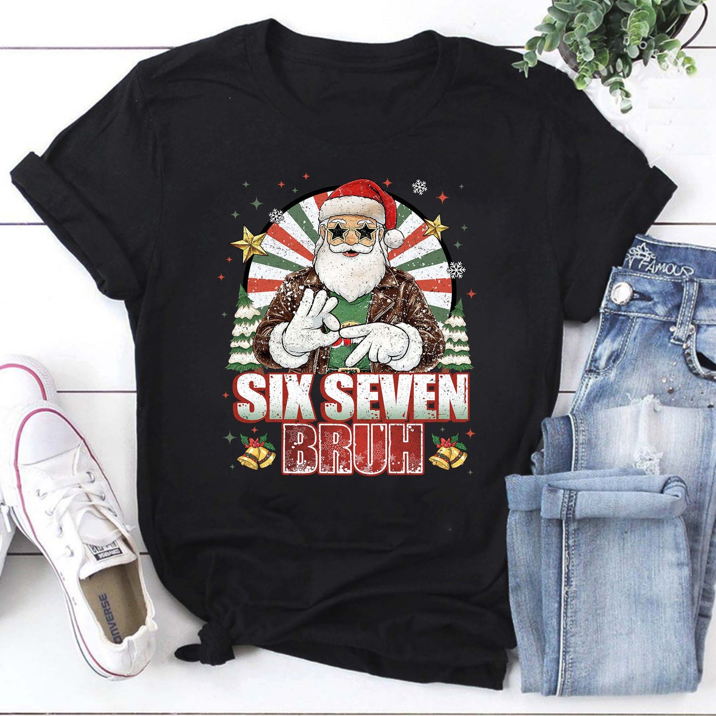 Six Seven Bruh Funny Santa Hoodie Christmas Sweatshirt