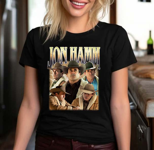 Jon Hamm Cowboy Portraits T-Shirt Vintage Western Actor Tee