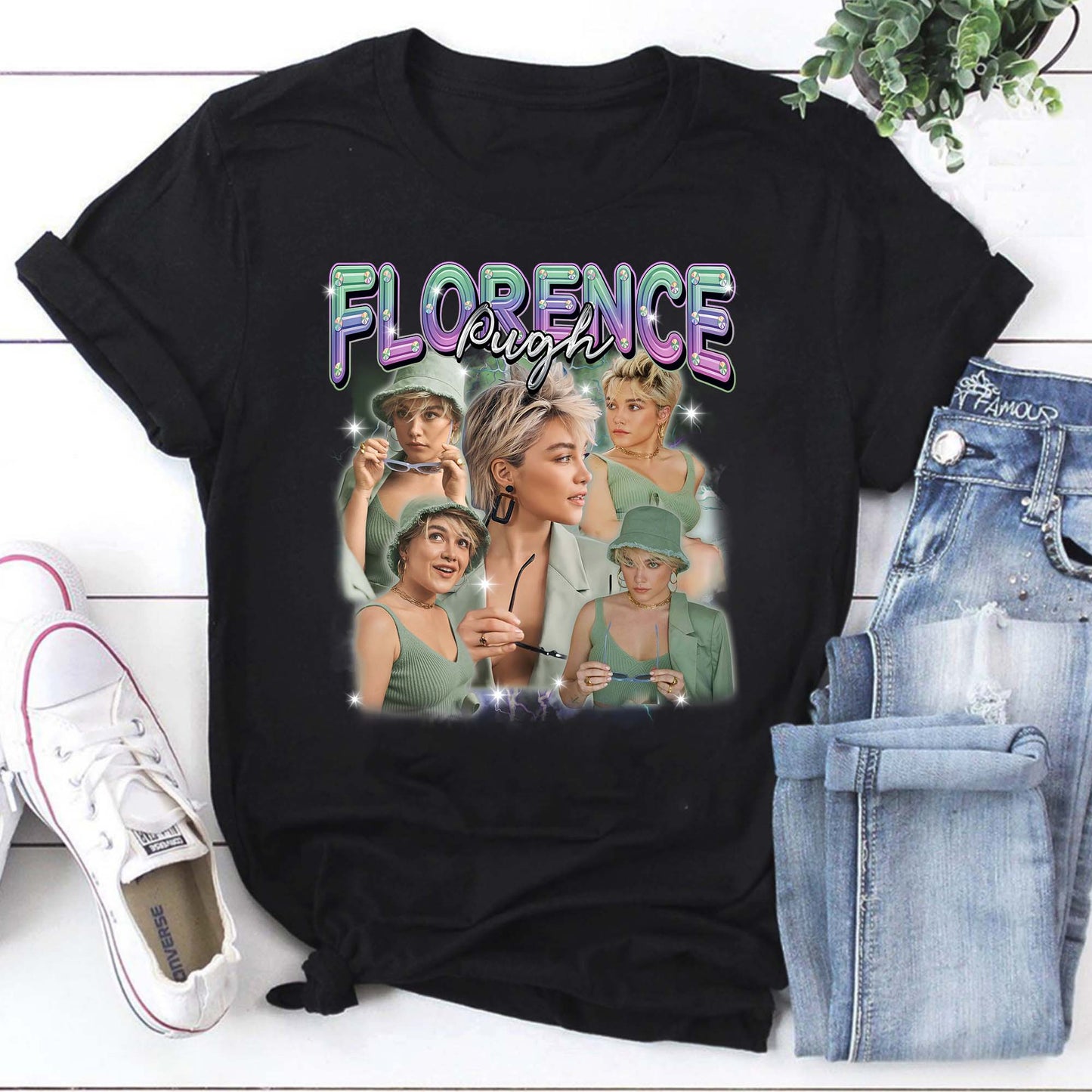 Florence Pugh Vintage Style Graphic Hoodie – Retro Celebrity Collage Sweatshirt