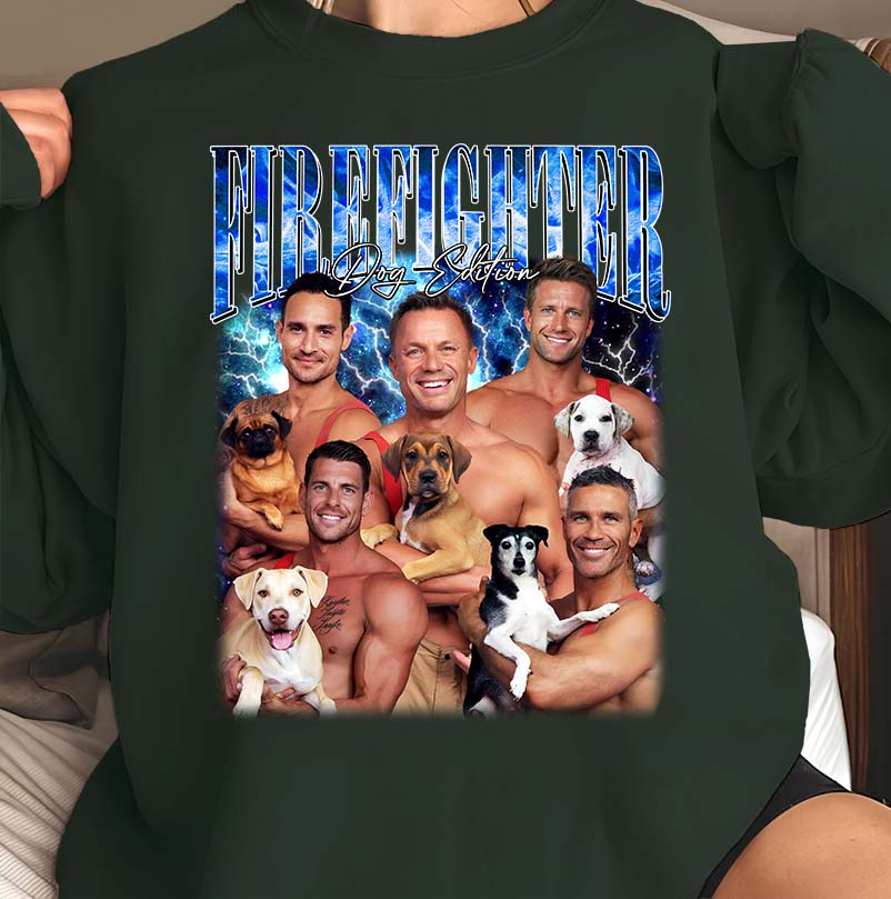Firefighter Dog Edition Shirt - Muscle Firemen with Dogs Tee