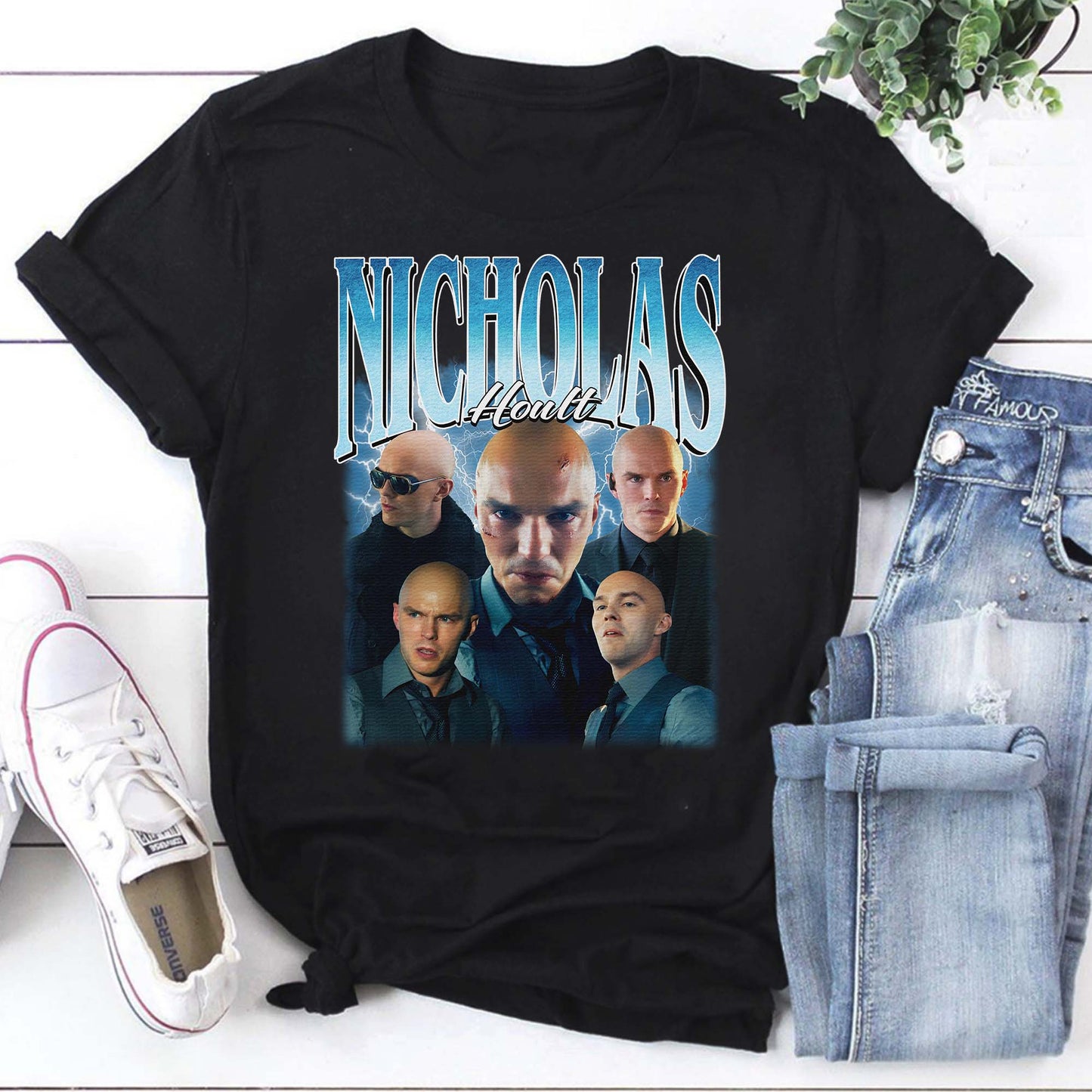 Nicholas Hoult Graphic Hoodie with Bold Multiple Portraits Design