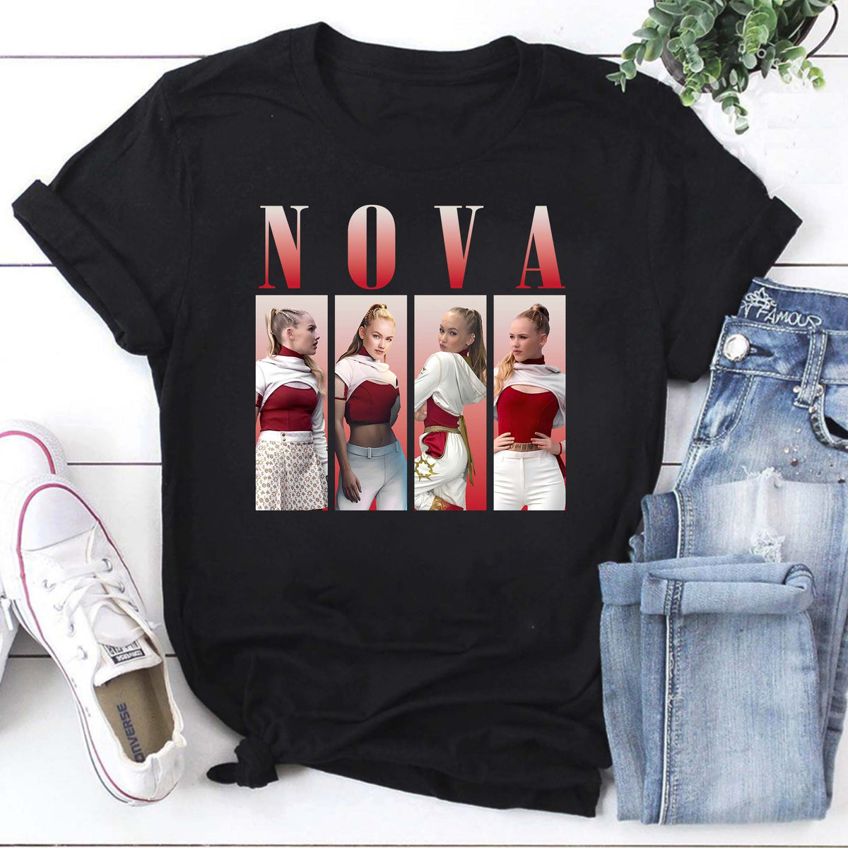 Nova Graphic Hoodie with Retro Style Model Collage - Cozy White Sweatshirt