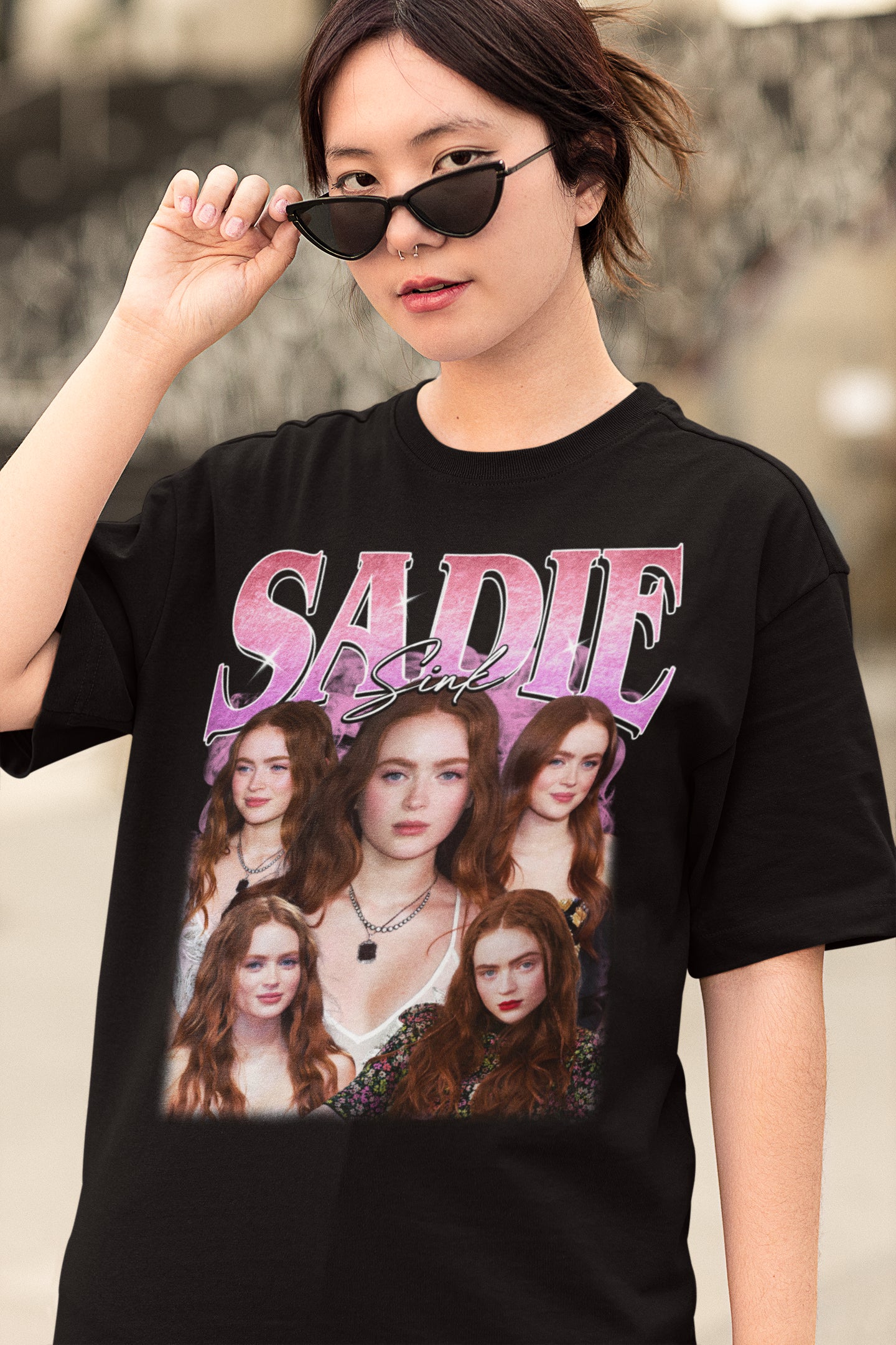Sadie Sink Collage Vintage Style T-Shirt for Fans