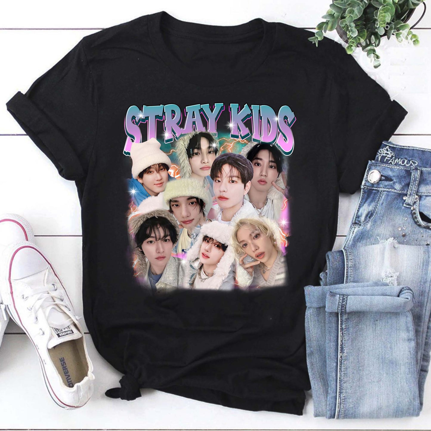 Stray Kids Graphic Hoodie Black - Kpop Band Fan Pullover Sweatshirt