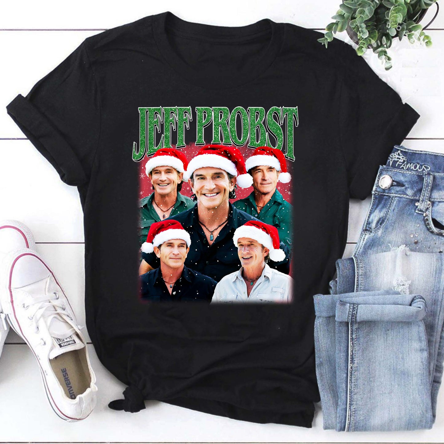 Jeff Probst Christmas Hoodie Santa Hat Holiday Sweatshirt