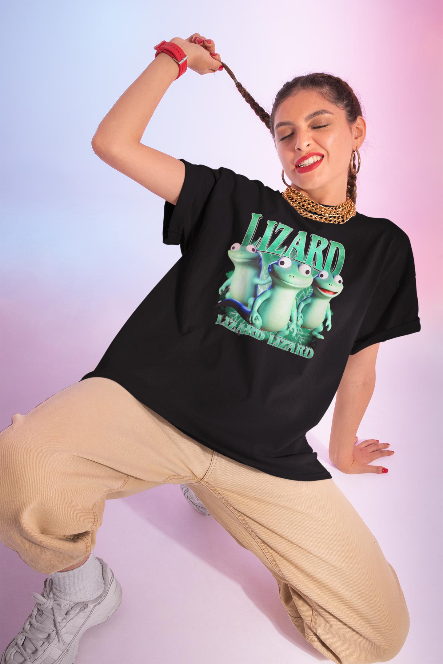 Funny Cartoon Lizard T-Shirt Cute Green Lizards Graphic Tee