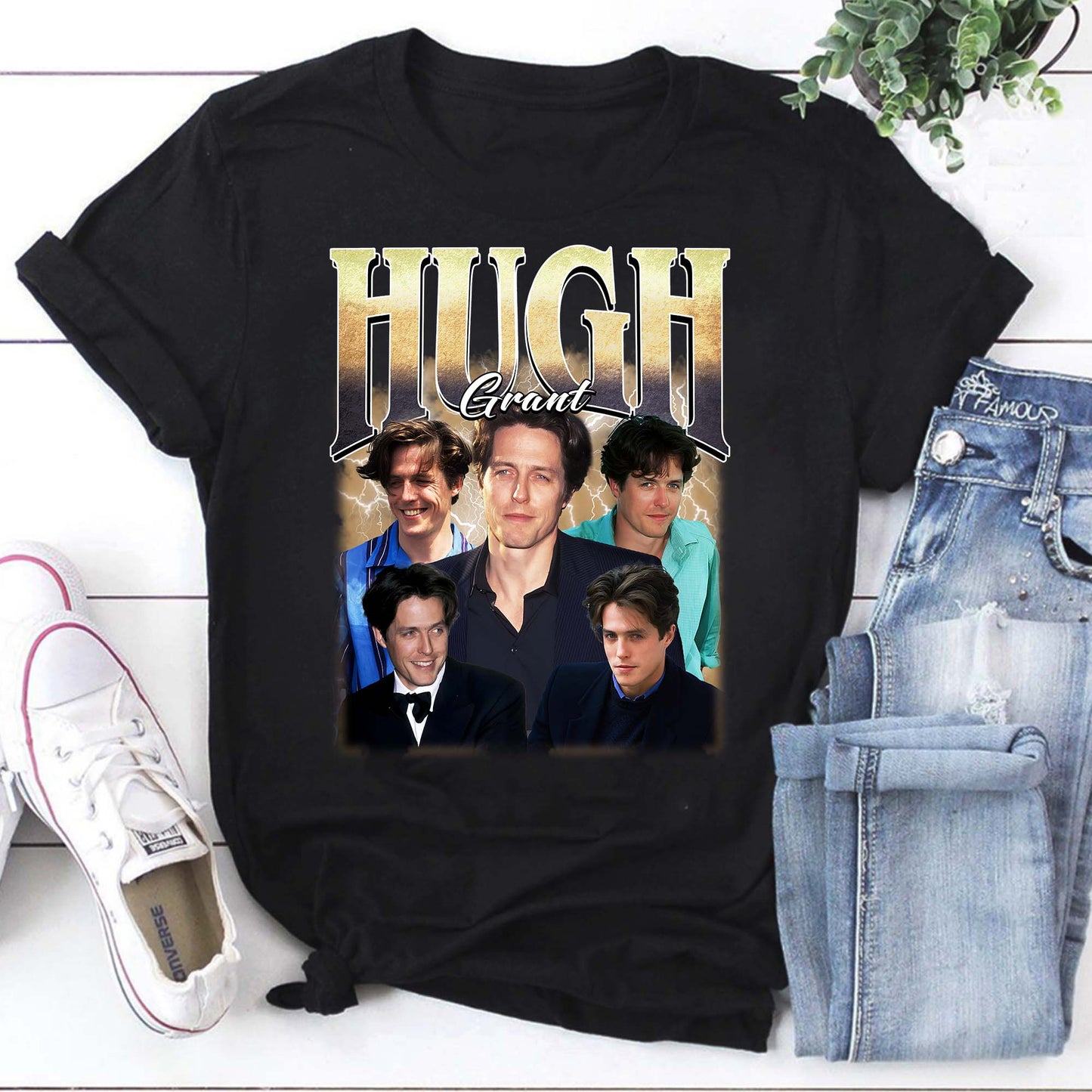Hugh Grant Vintage Photo Collage Hoodie - Cozy Celebrity Retro Sweatshirt