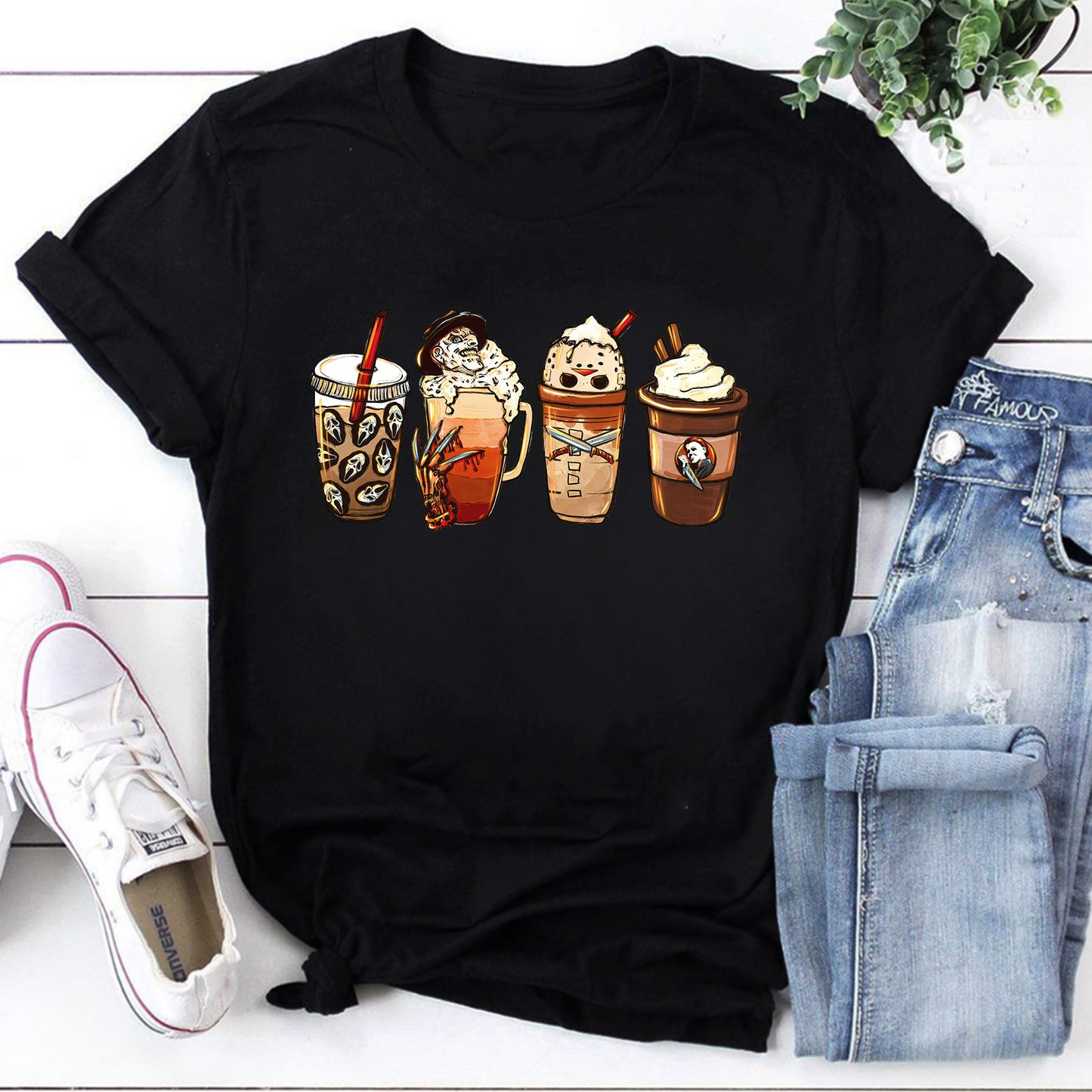 Horror Movie Inspired Coffee Drinks Sweatshirt - Halloween Themed Cozy Pullover