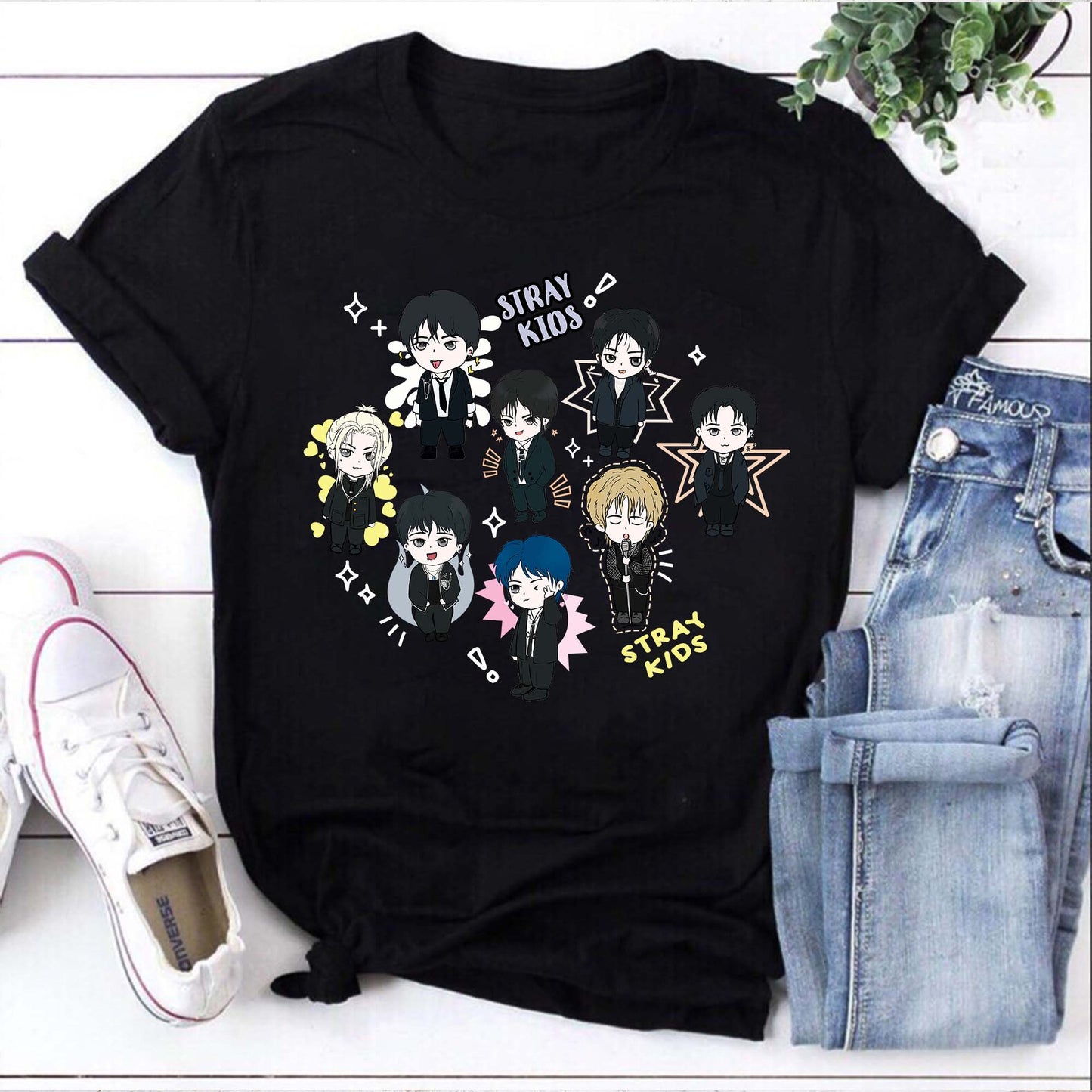 Stray Kids Kpop Cartoon Characters T-Shirt for Fans