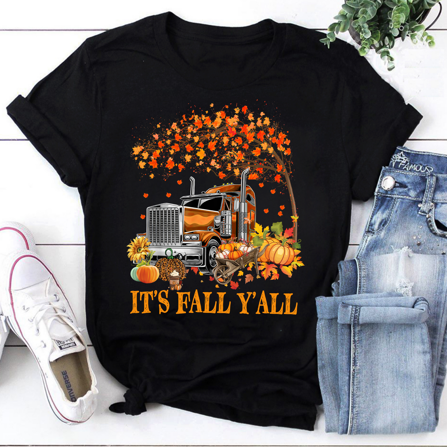 Fall Y'all Trucking Pumpkin Autumn Graphic Tee