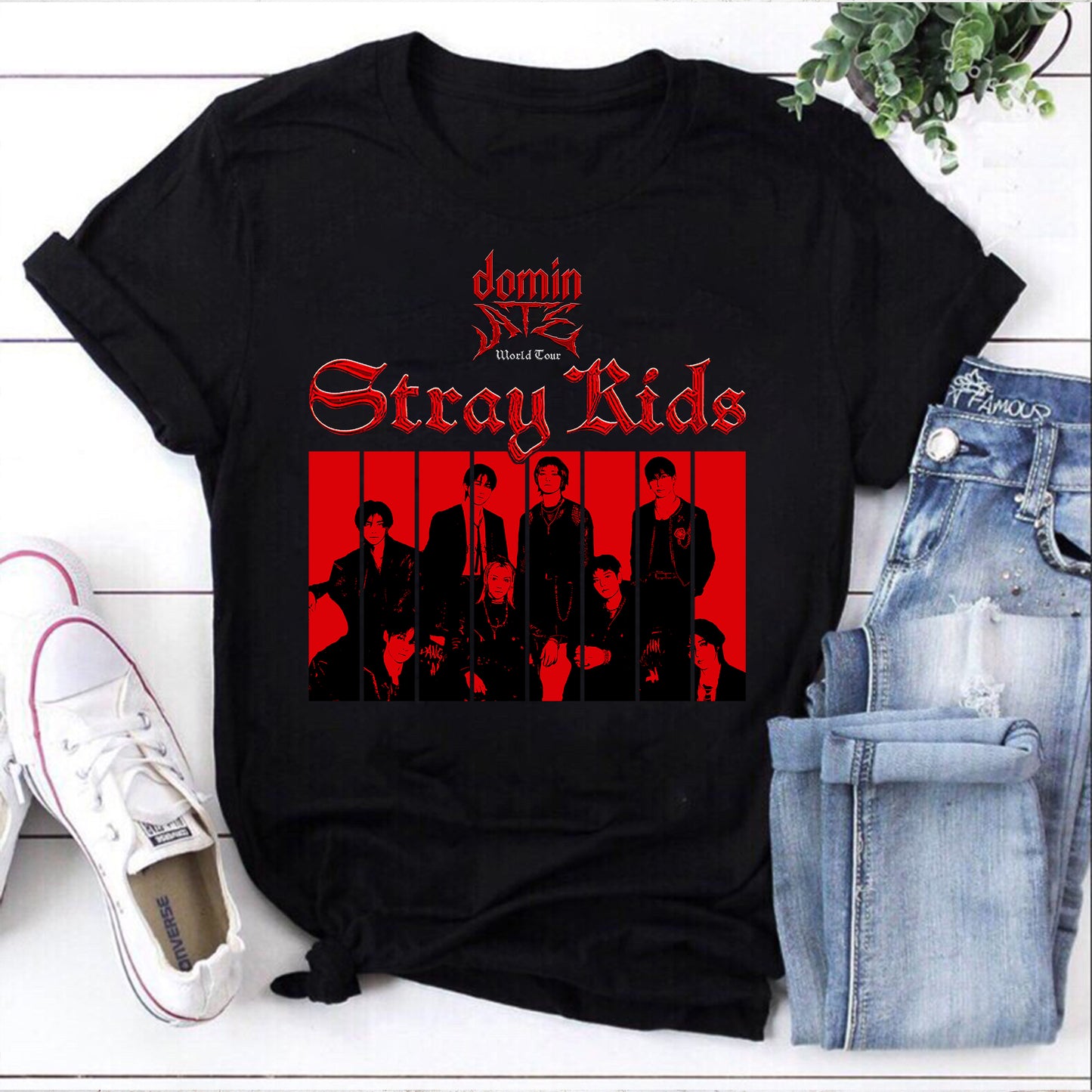 Stray Kids Domino World Tour T-Shirt - Black Band Merchandise Tee for Fans