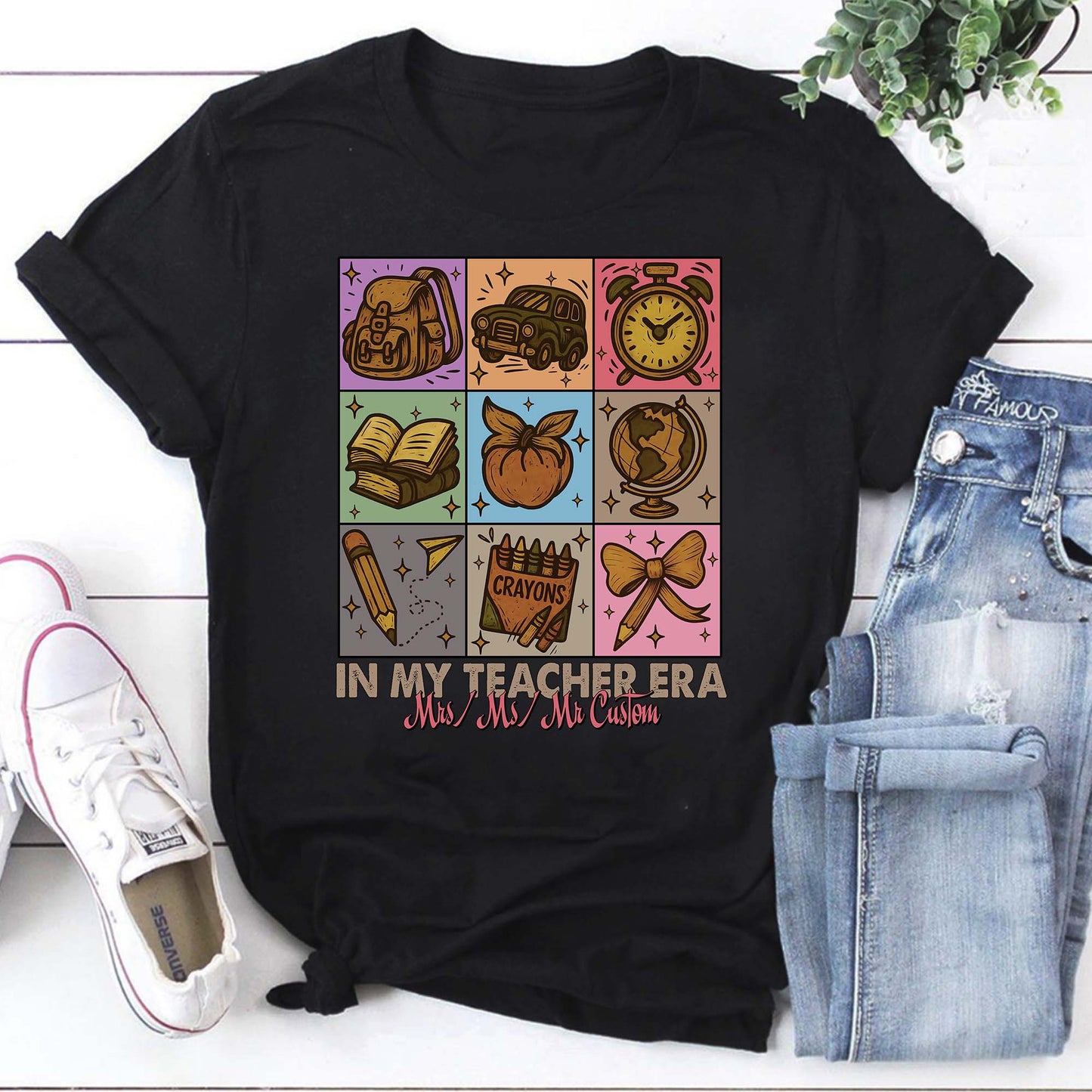 In My Teacher Era T-Shirt Retro School Supplies Gift Tee