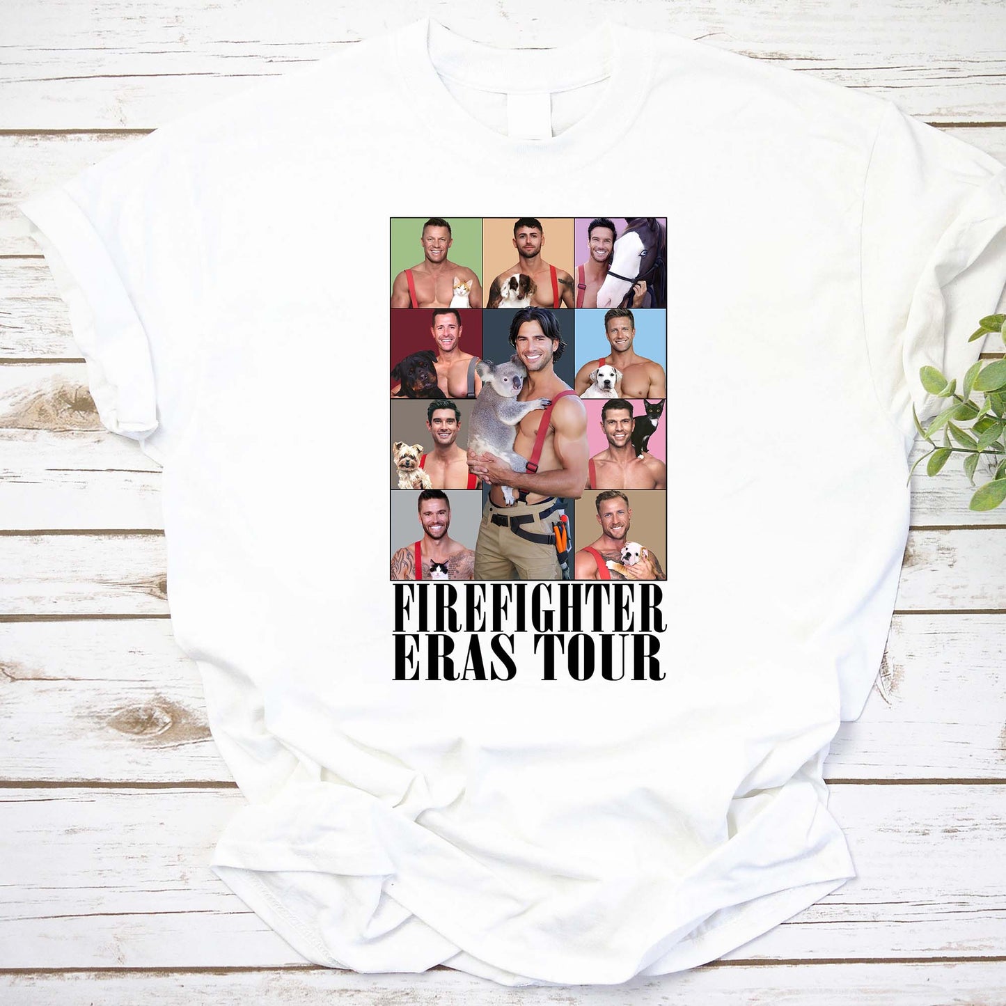 Firefighter Men with Pets Funny Graphic T-Shirt for Animal Lovers