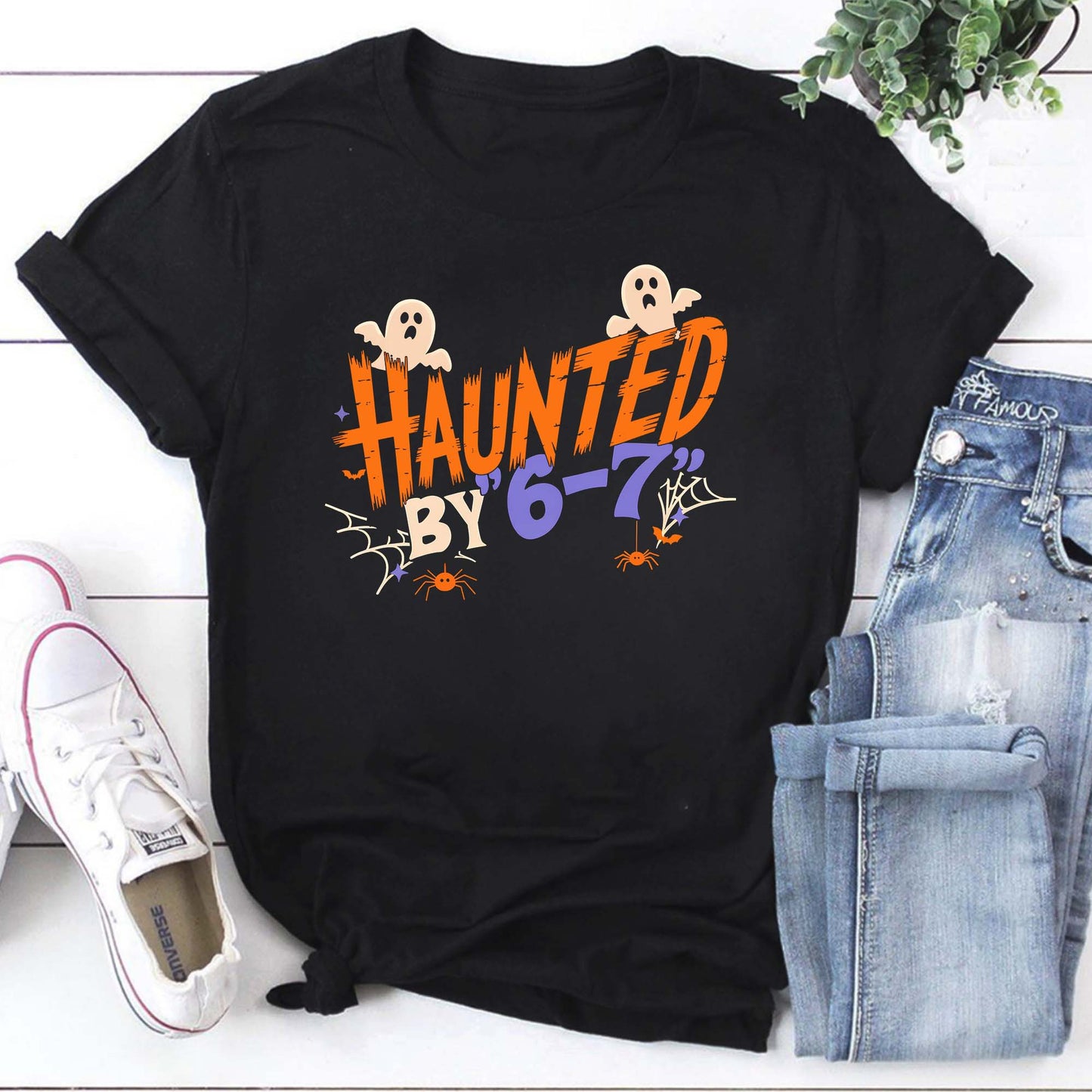 Haunted by 6-7 Halloween Ghost Shirt - Cute Spooky Tee for October Fun