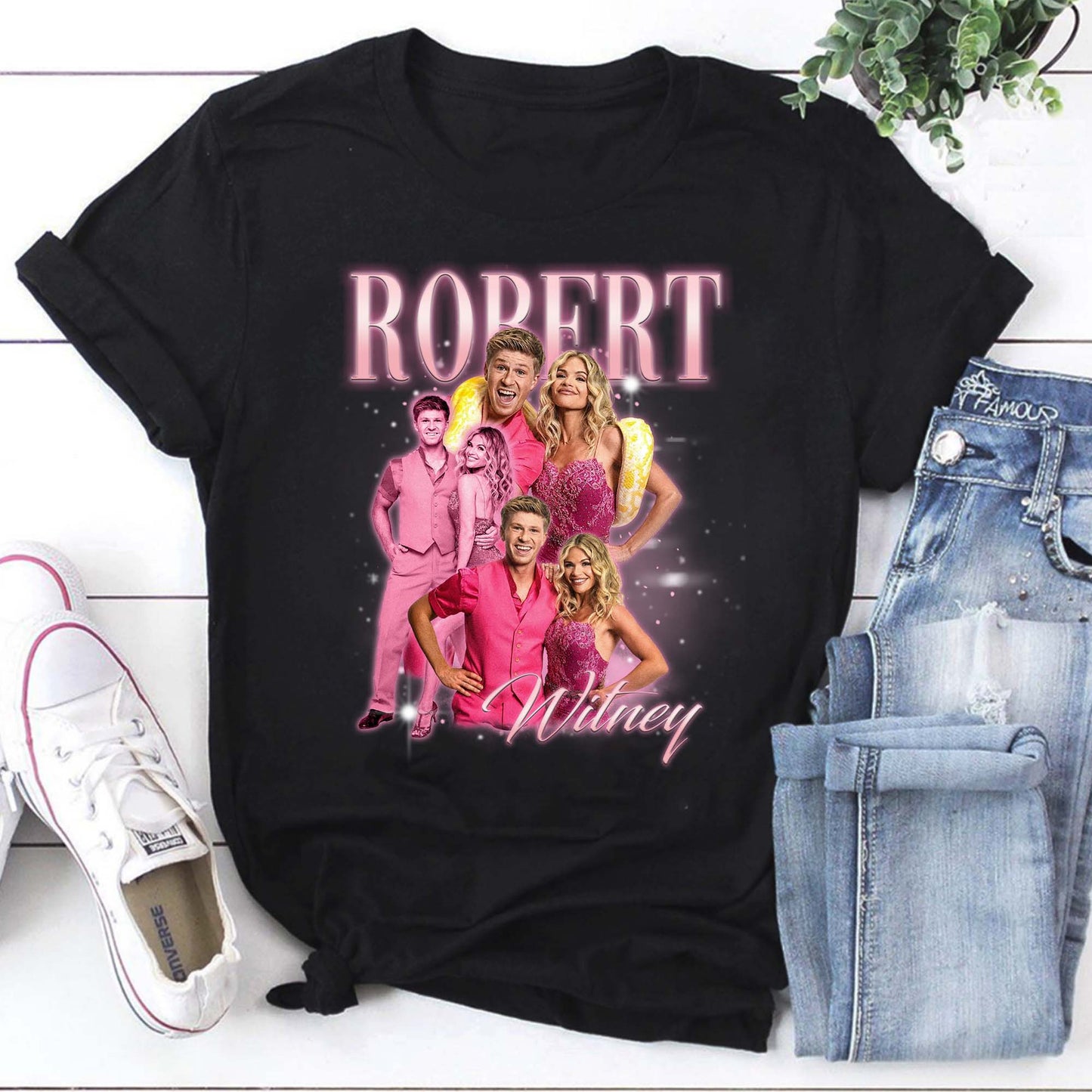 Robert and Britney Retro Style Personalized Couple T-Shirt