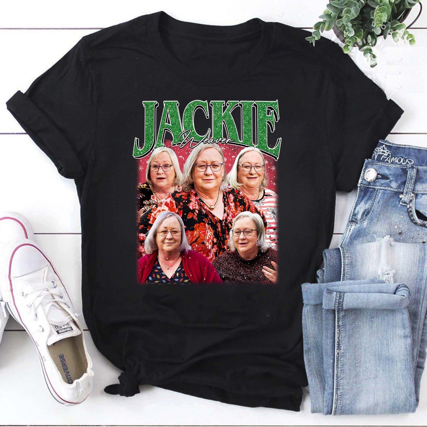 Personalized Jackie Face Collage T-Shirt - Custom Name Graphic Tee