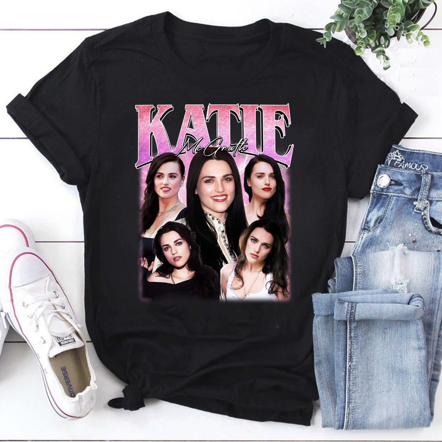 Katie McGrath Vintage Style Collage T-Shirt – Retro Fan Art Tee
