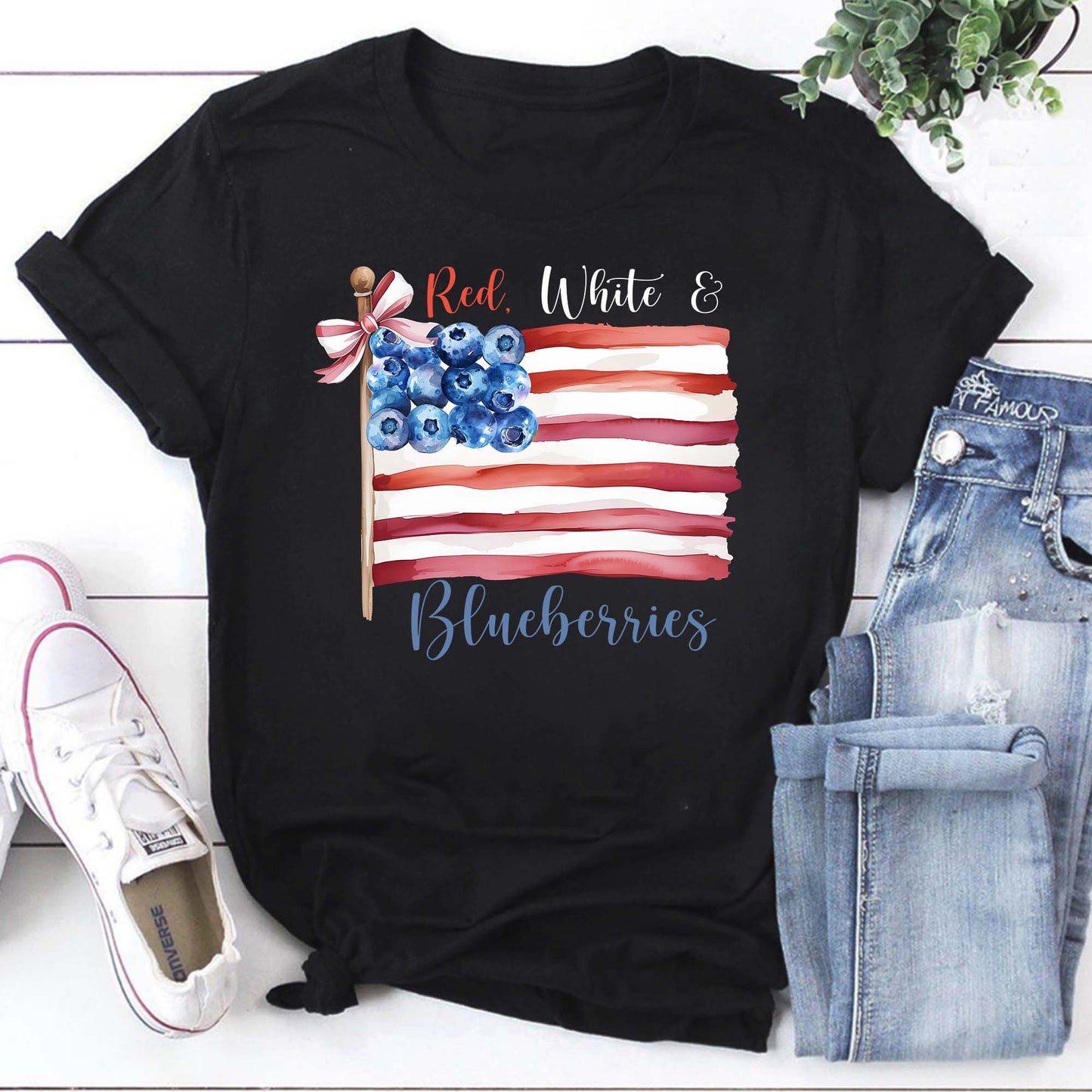 Red White & Blueberries Patriotic Hoodie - American Flag with Blueberry Design